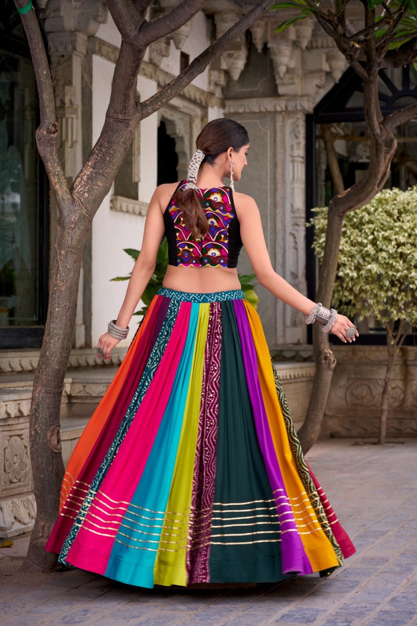 Rainbow Designer Pre Rayon Original Mirror With Gamthi Work Navratri Lehenga Choli