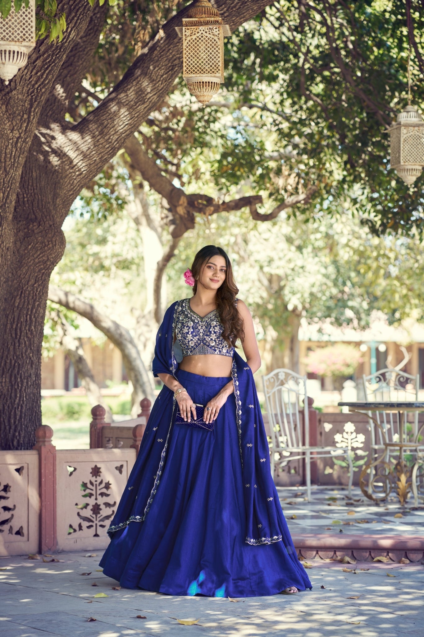 Royal Blue Kashmiri Lehenga Set With Heavy Embroidered Blouse And Dupatta