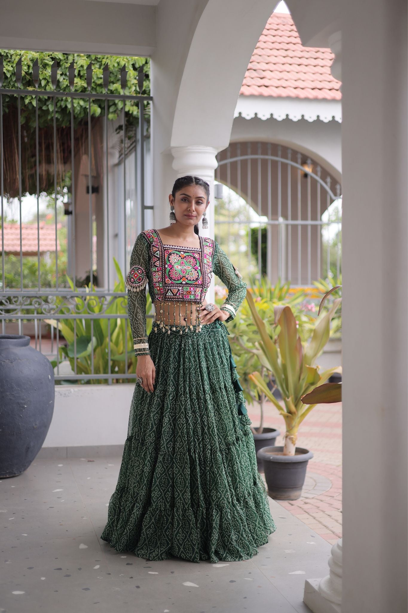 Raasrang Navratri Special Bandhani Print Lehenga Choli for Women with Kutchi Patchwork