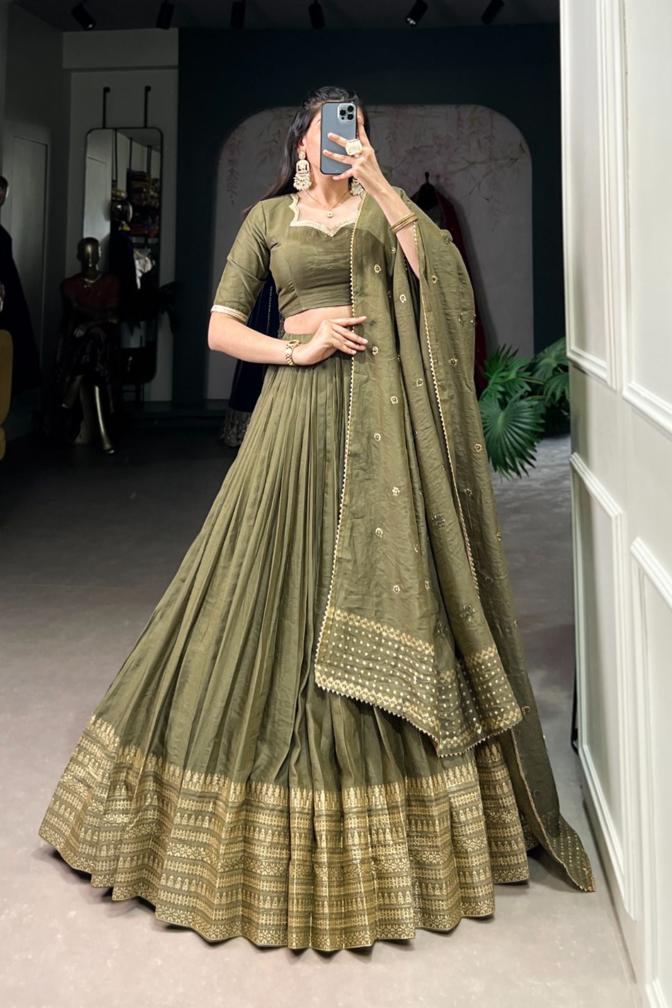 Pure Chanderi Plain With Zari Weaving Work Lehenga Choli