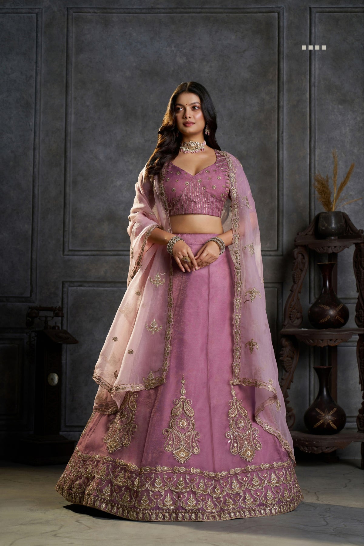 Pure Organza Designer Lilac Embroidered Lehenga Choli With Dupatta For Wedding & Party Wear