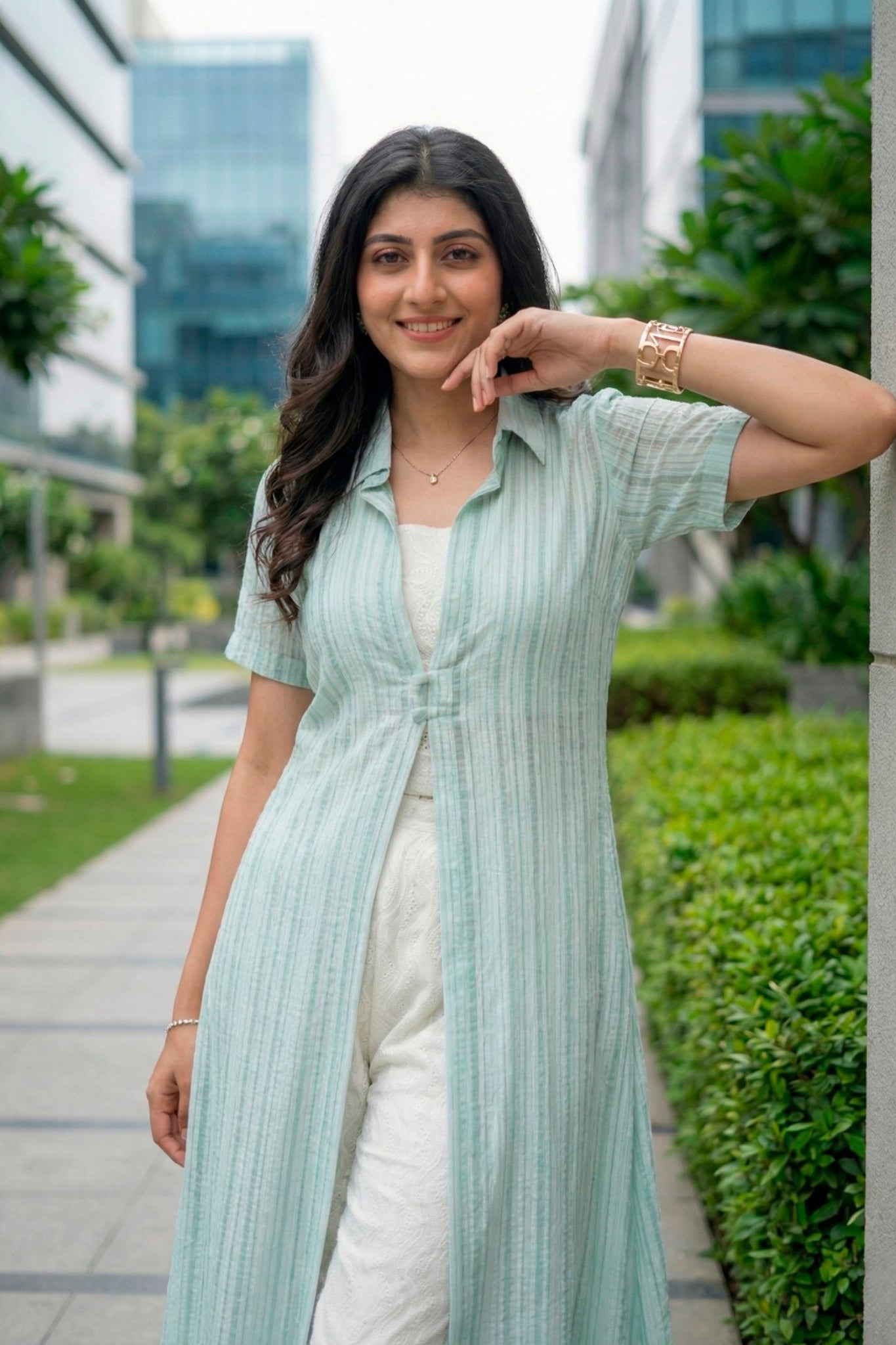 Mint Green Long Overlay Shrug Set