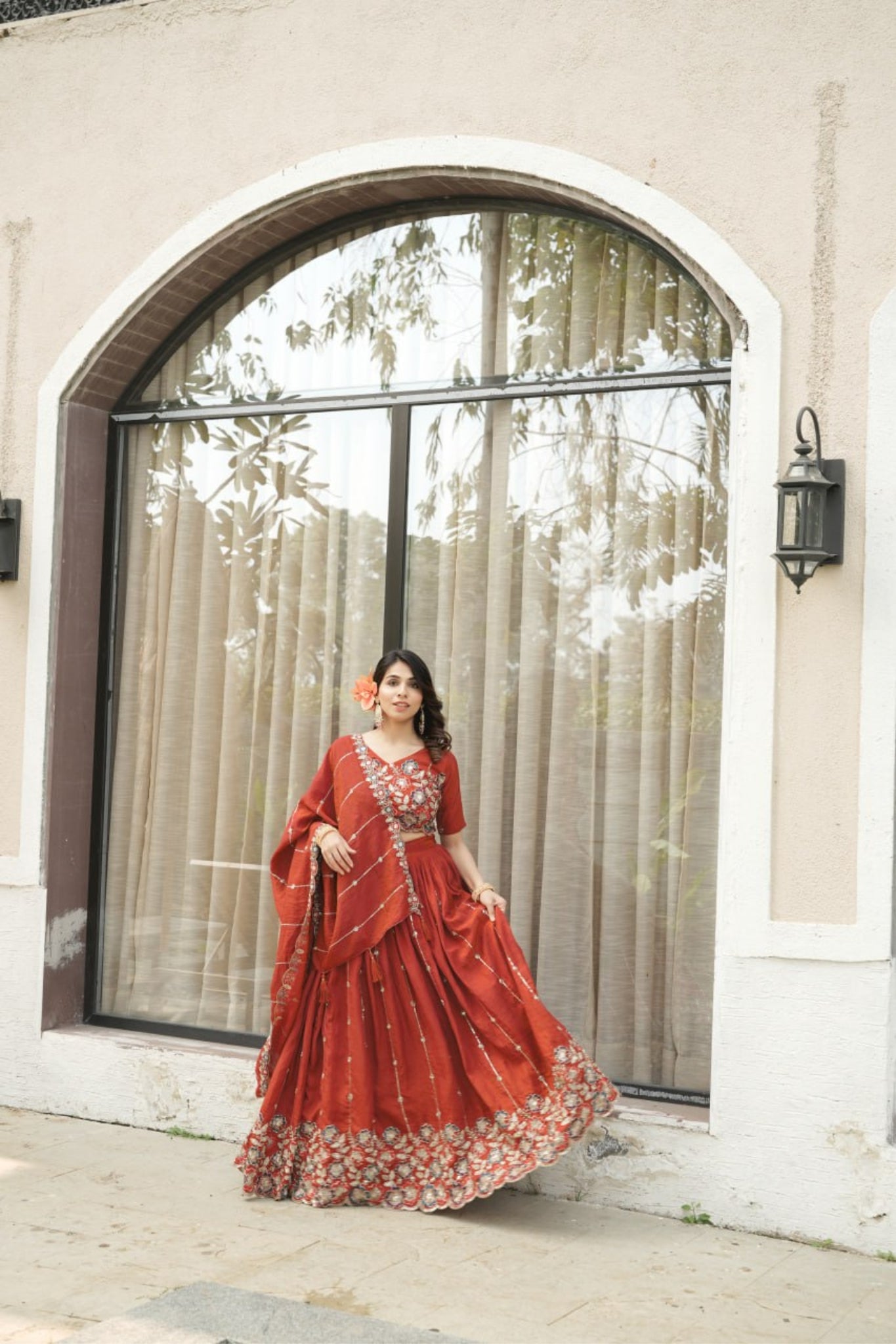 Luxury Rust Fenta Silk Lehenga Choli With Heavy Floral Embroidery And Designer Dupatta For Wedding Wear