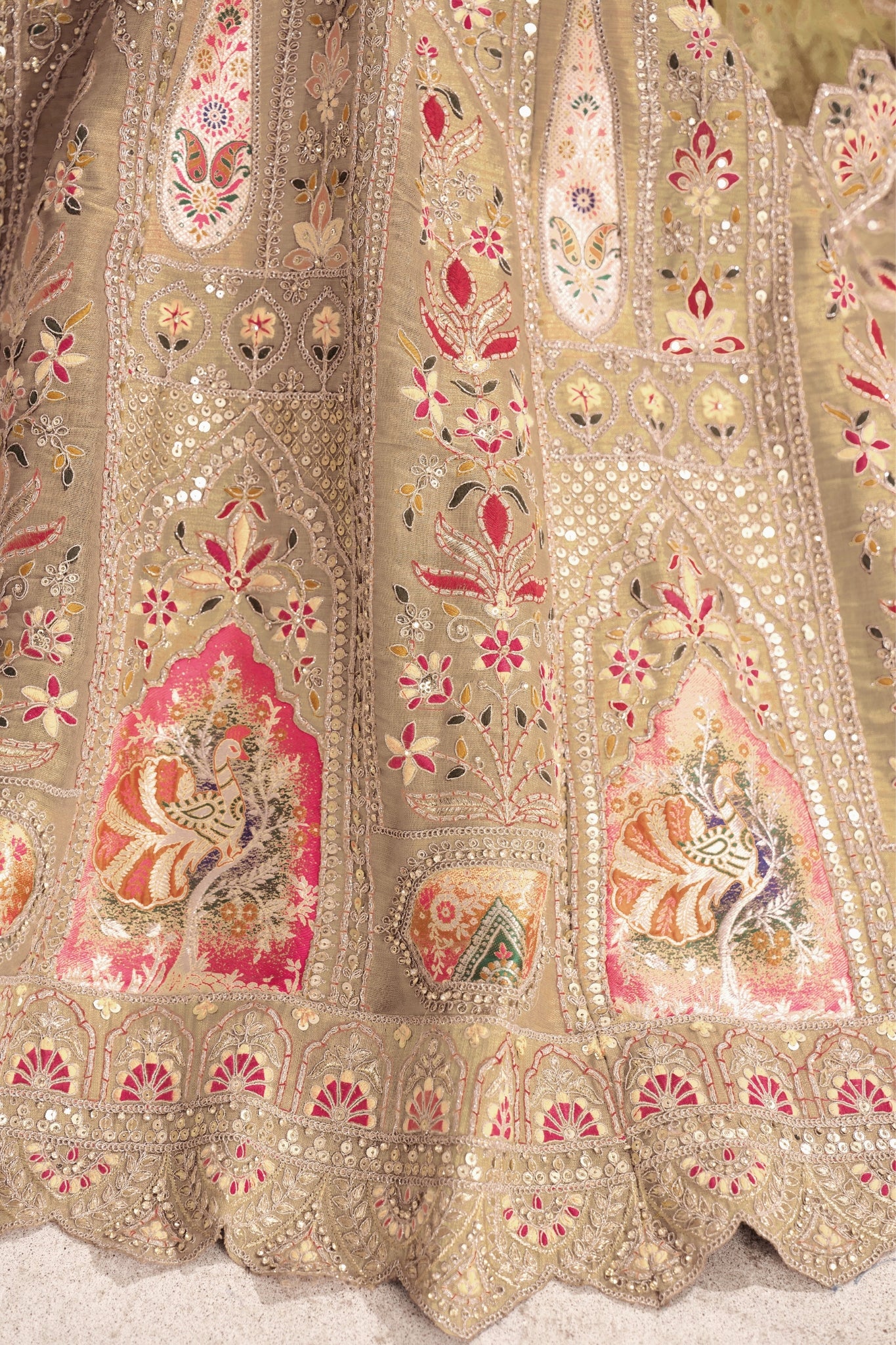 Elegant Designer Zari And Aari Embroidery Work Wedding Lehenga Choli
