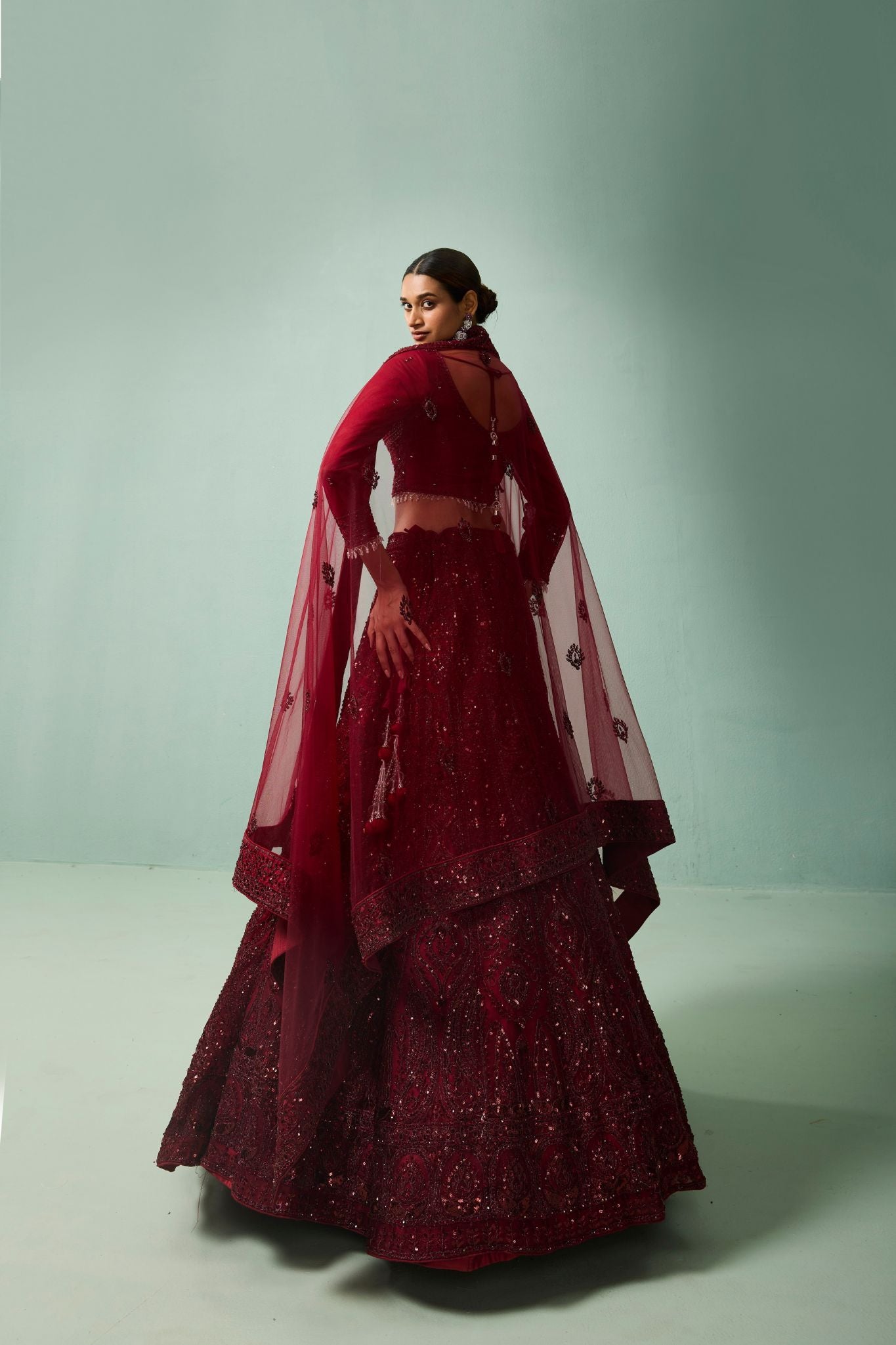 Royal Maroon Soft Net Embroidered Luxury Lehenga Set