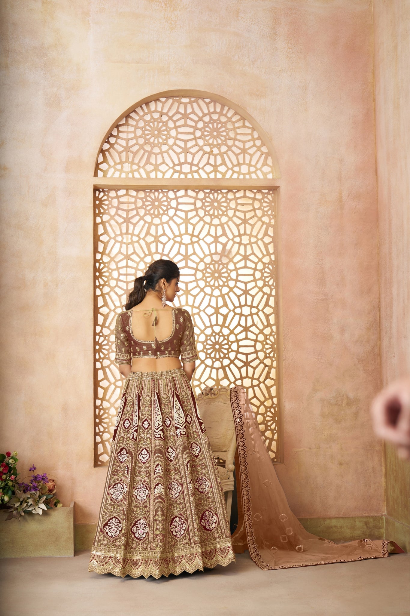 Wedding Special Designer Aari Embroidery Work Banarasi Silk Lehenga Choli Set