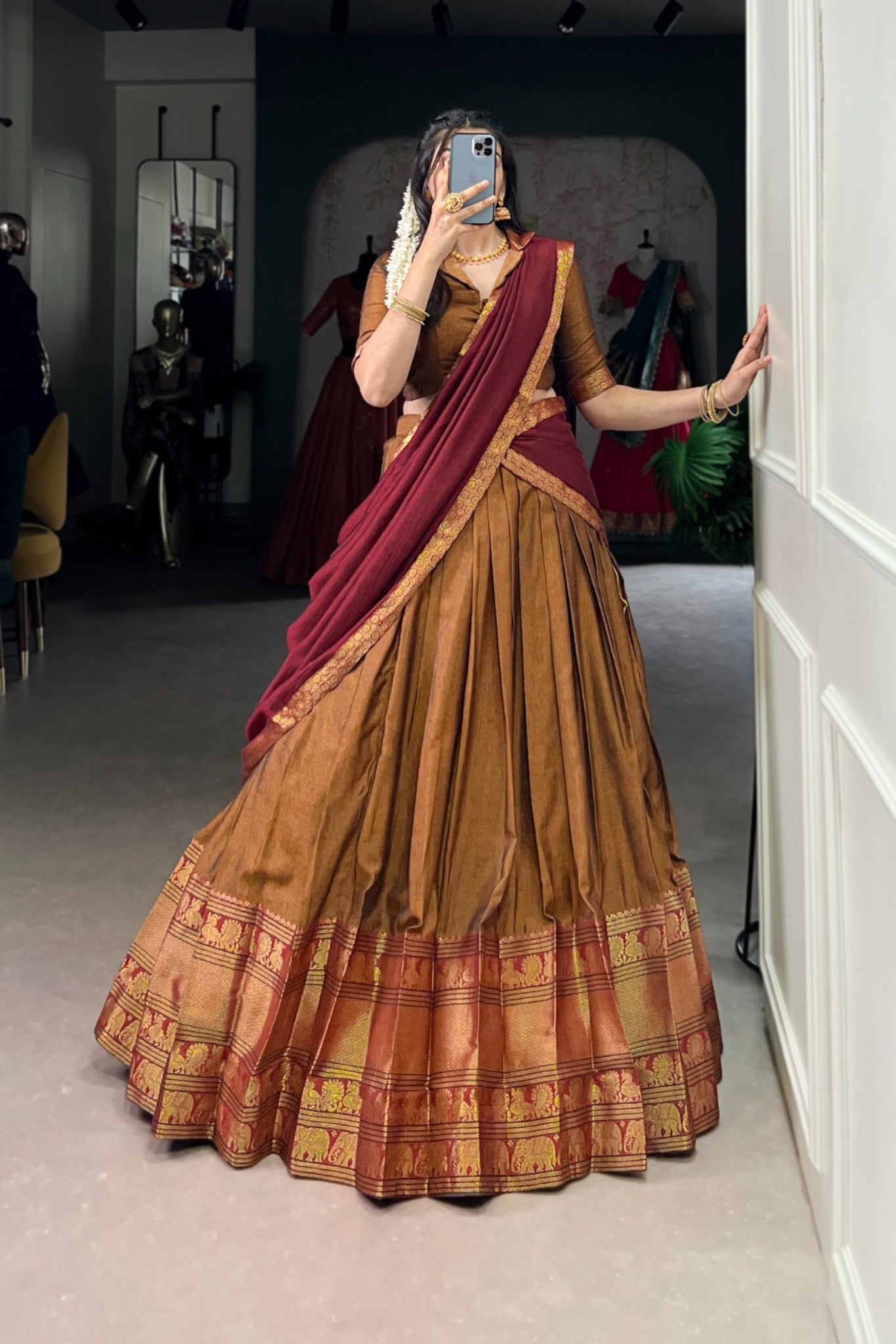 Beautiful Narayan Pet Cotton Zari Weaving Work Lehenga Choli