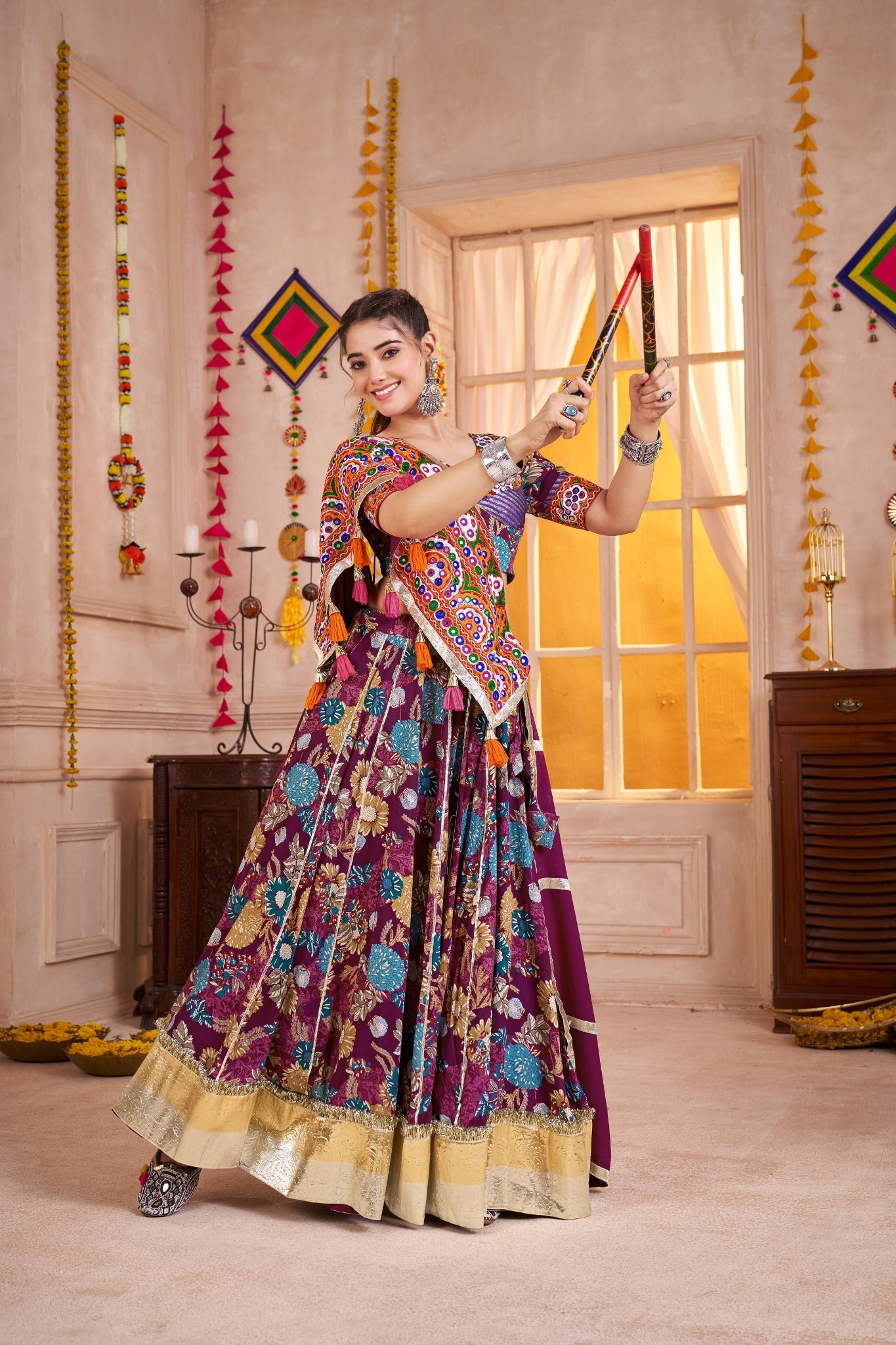 Purple Viscose Cotton Designer Lehenga Choli Set