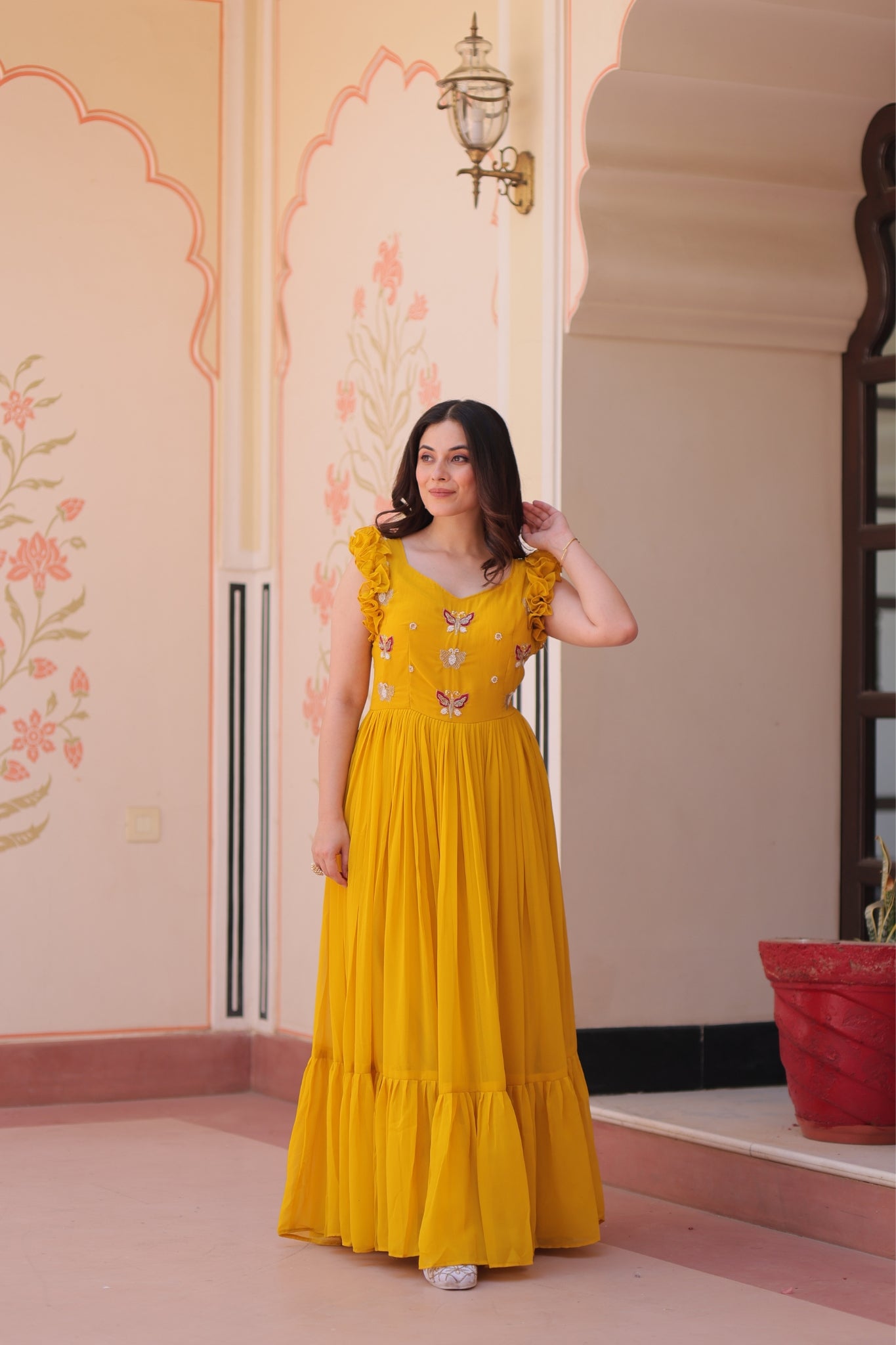 Stunning Sequins Multi Tread Beads Embroidered Work Women Gown