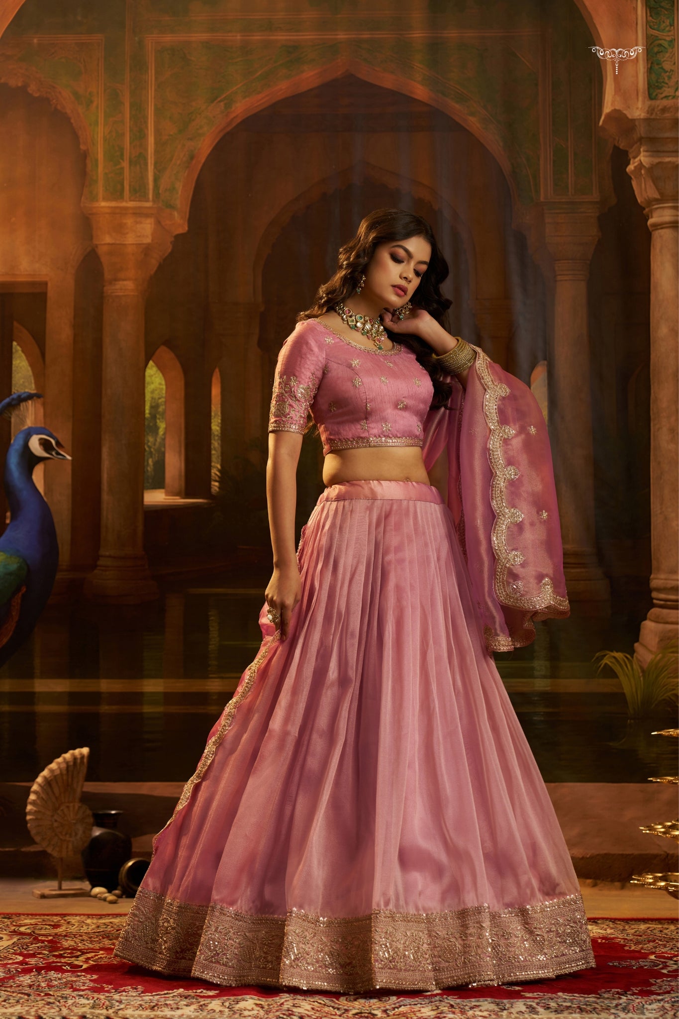 Premium Pink Hiranya Silk Lehenga Set Featuring Art Silk Blouse And Detailed Embroidered Dupatta