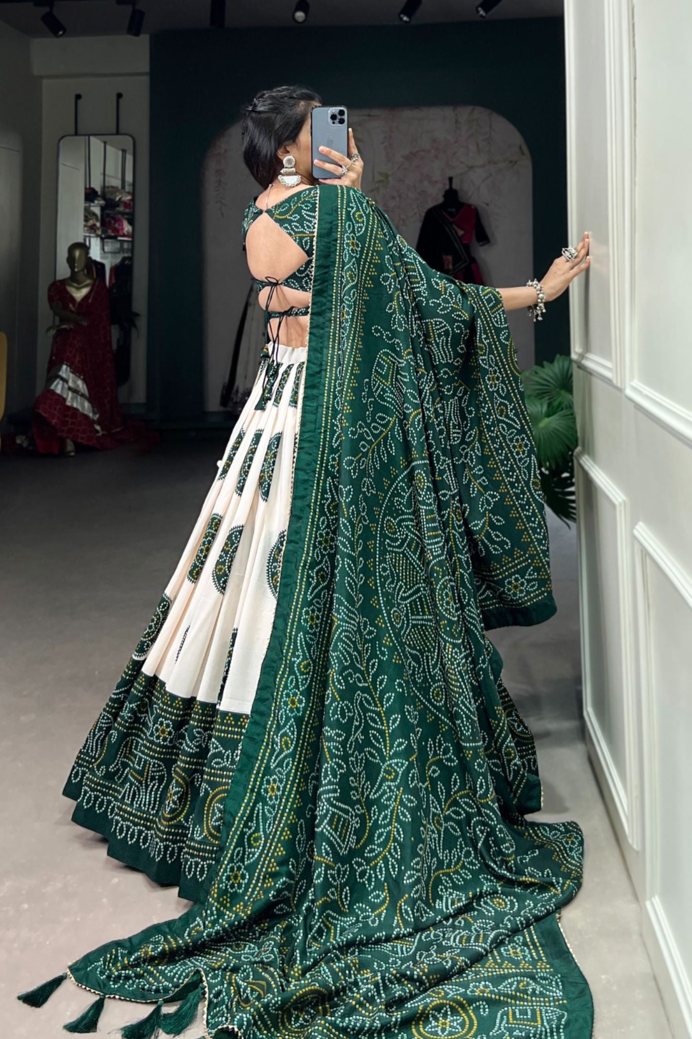 Bandhej Print Silk Lehenga Choli
