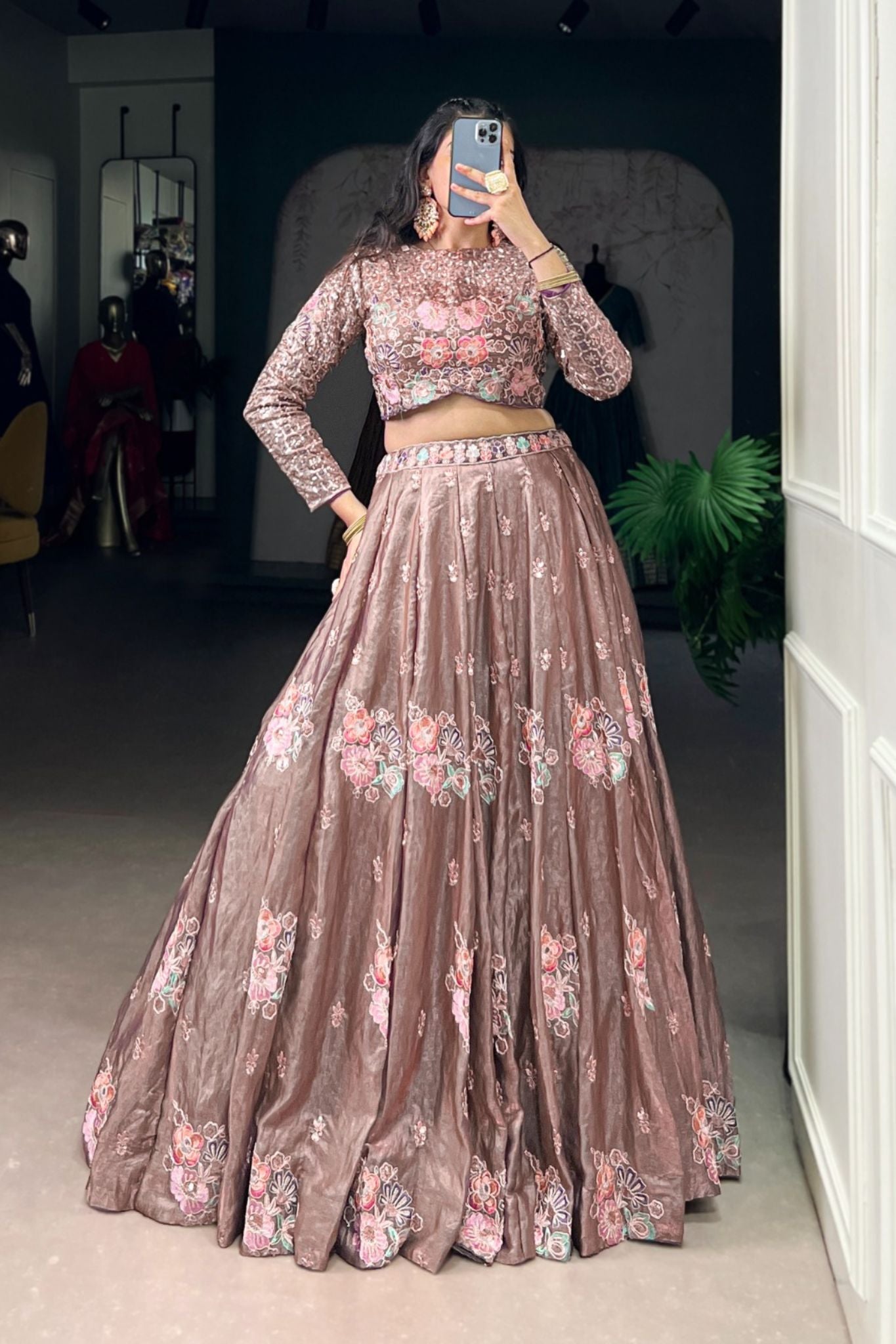 Ready-to-Wear Embroidered Lehenga Set With Sequin & Thread Work for Women