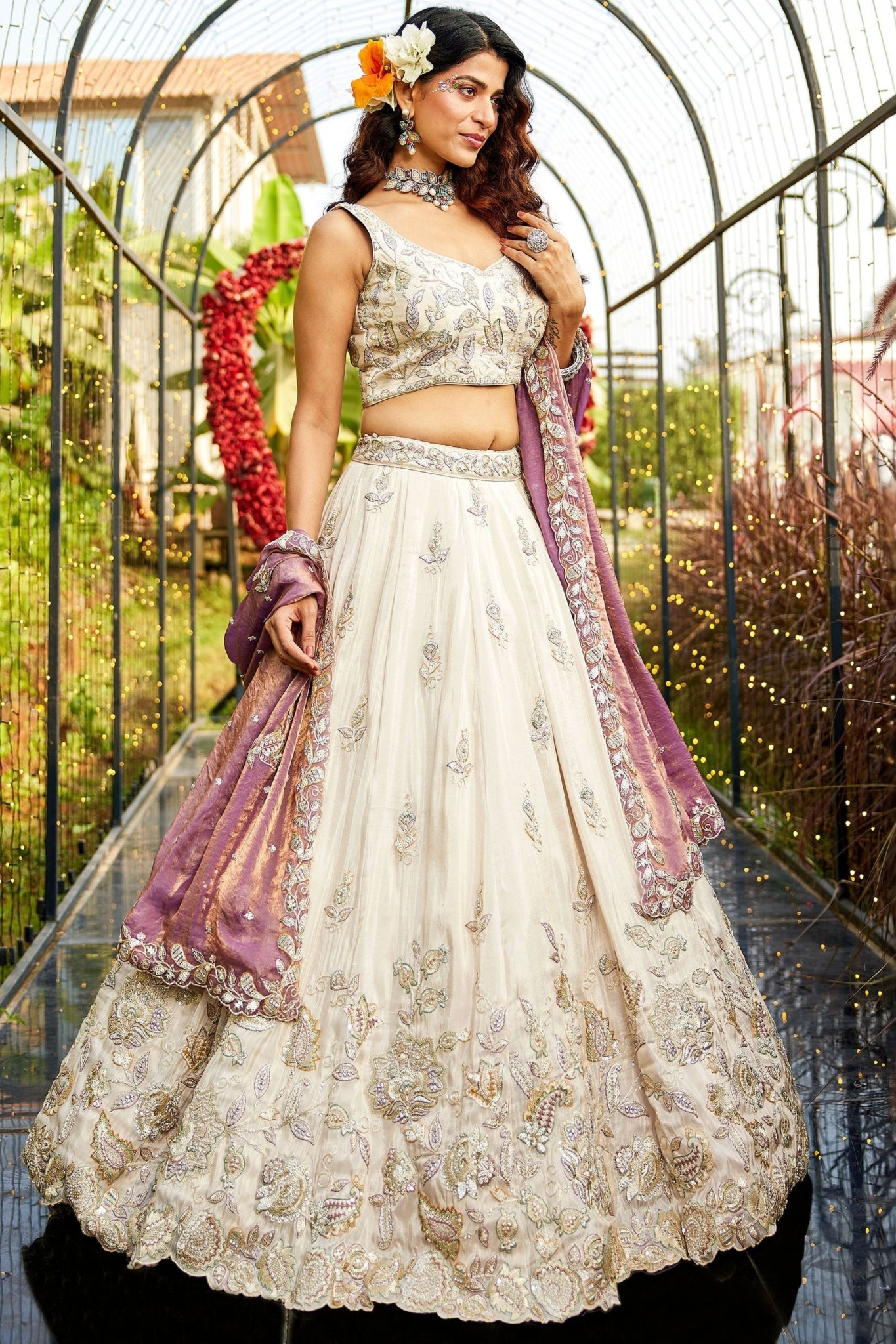 Premium Pure Tissue Ivory Cream Designer Lehenga Choli