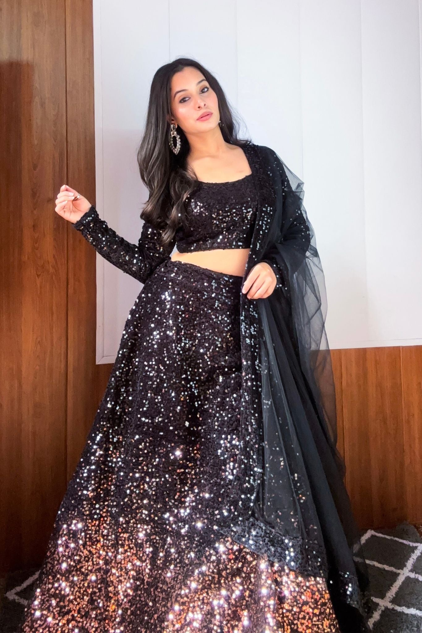 Velvet Black Heavy Sequence Work Lehenga Choli