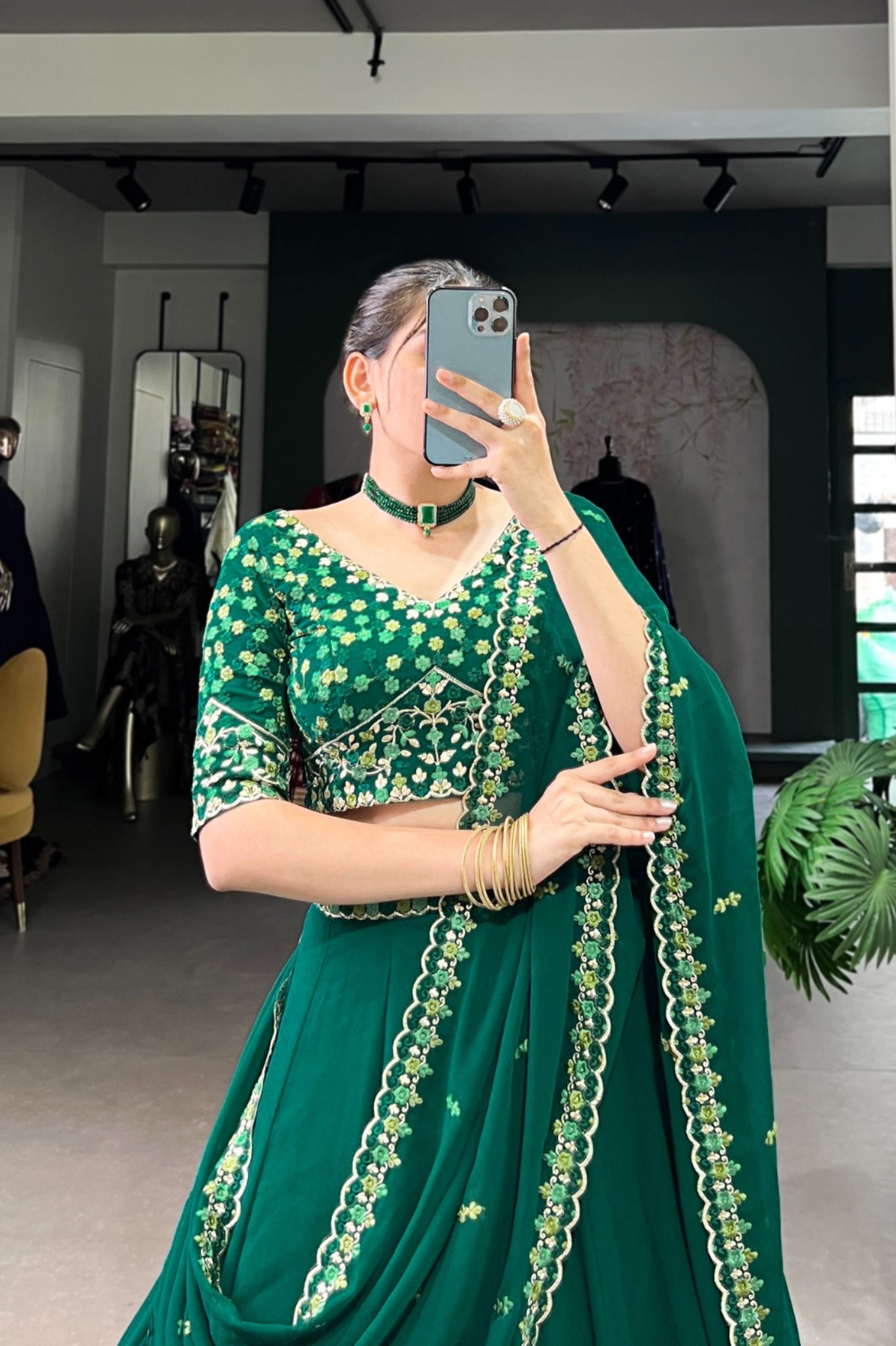 Battel Green Georgette Thread Embroidered Wedding Lehenga Choli