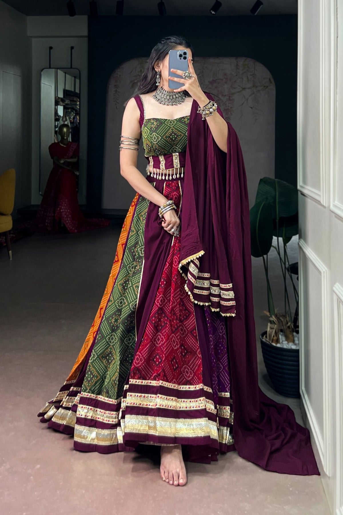 Designer Bandhej Multi Color Navratri Special Lehenga Choli