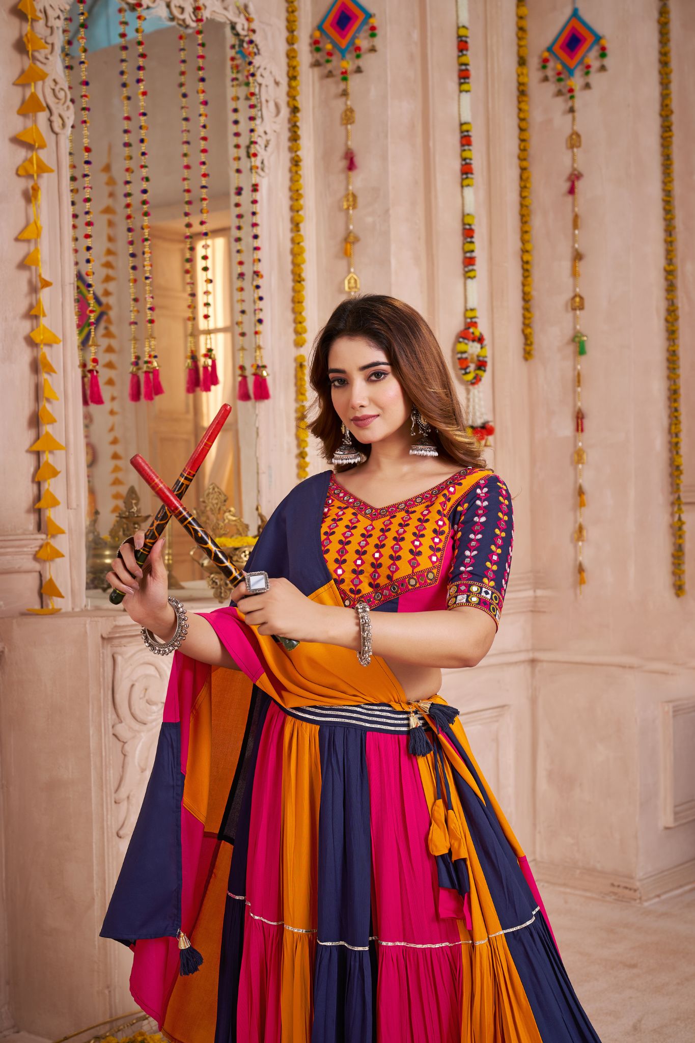 Beautiful Colorful Crafted Viscose Cotton Graceful Twirl Navratri Lehenga Choli