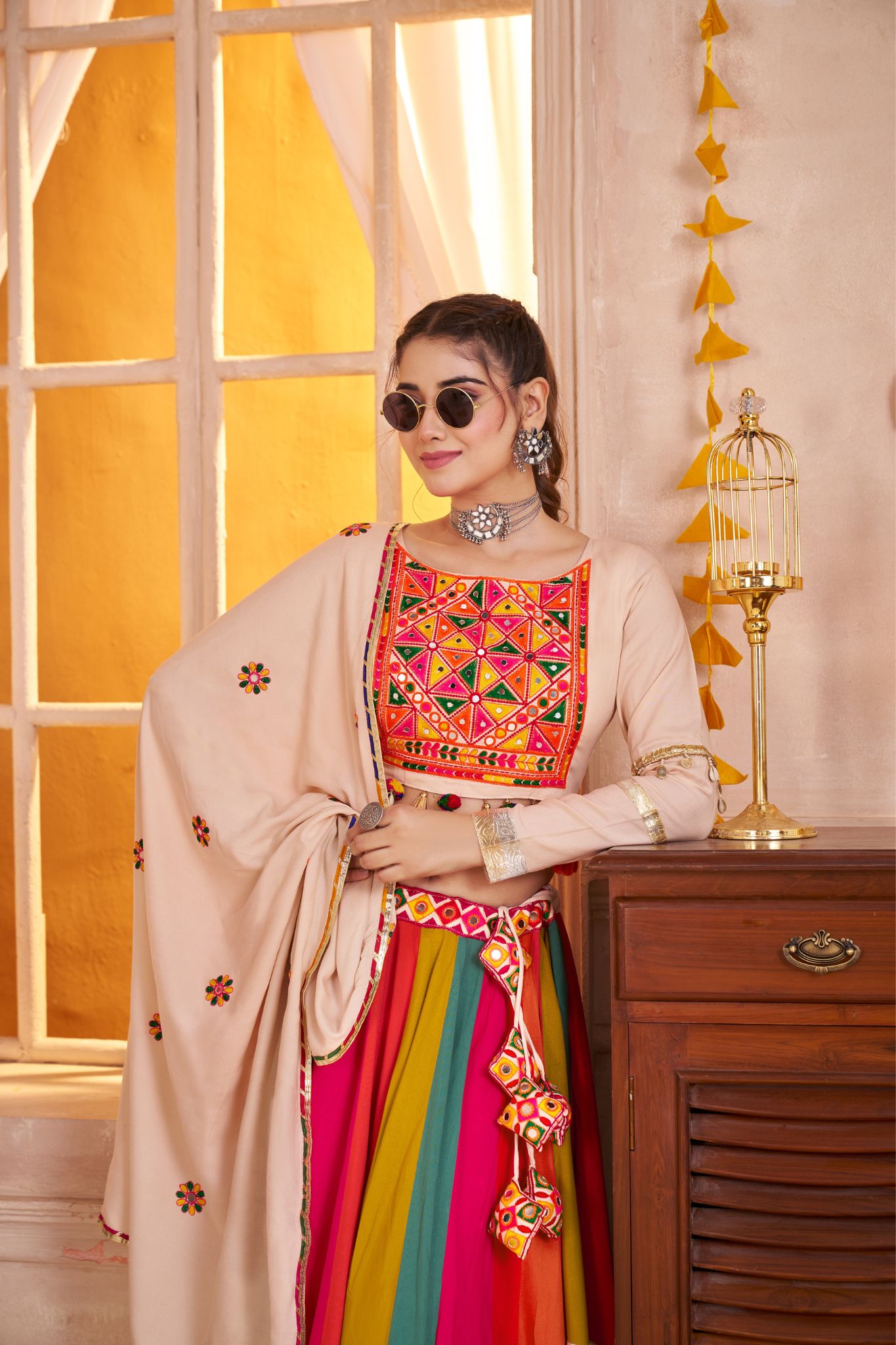 Classic Designer Viscose Cotton Traditional Navratri Lehenga Choli