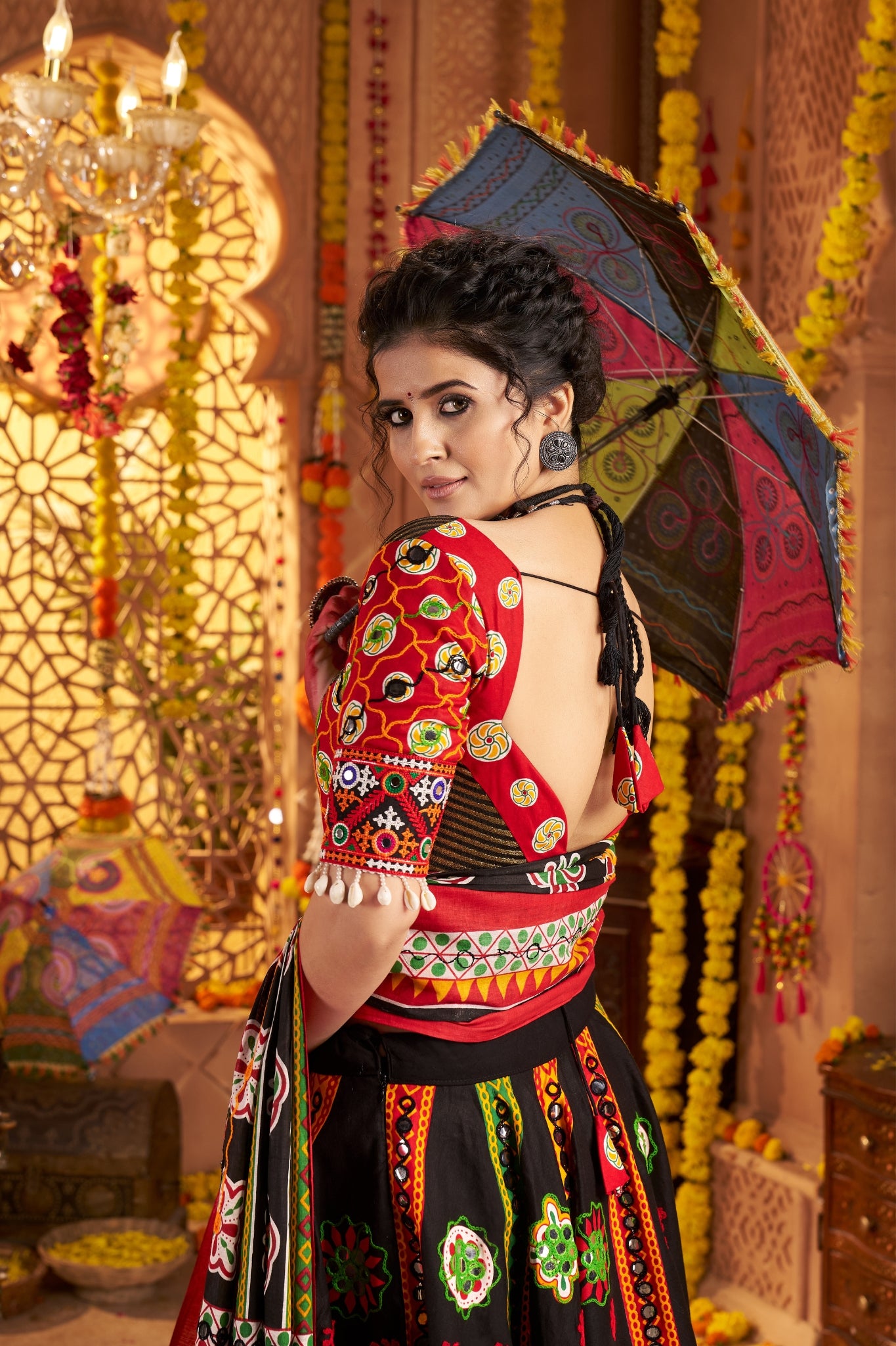 Black Designer Organic Cotton Stylish Navratri Lehenga Choli Set