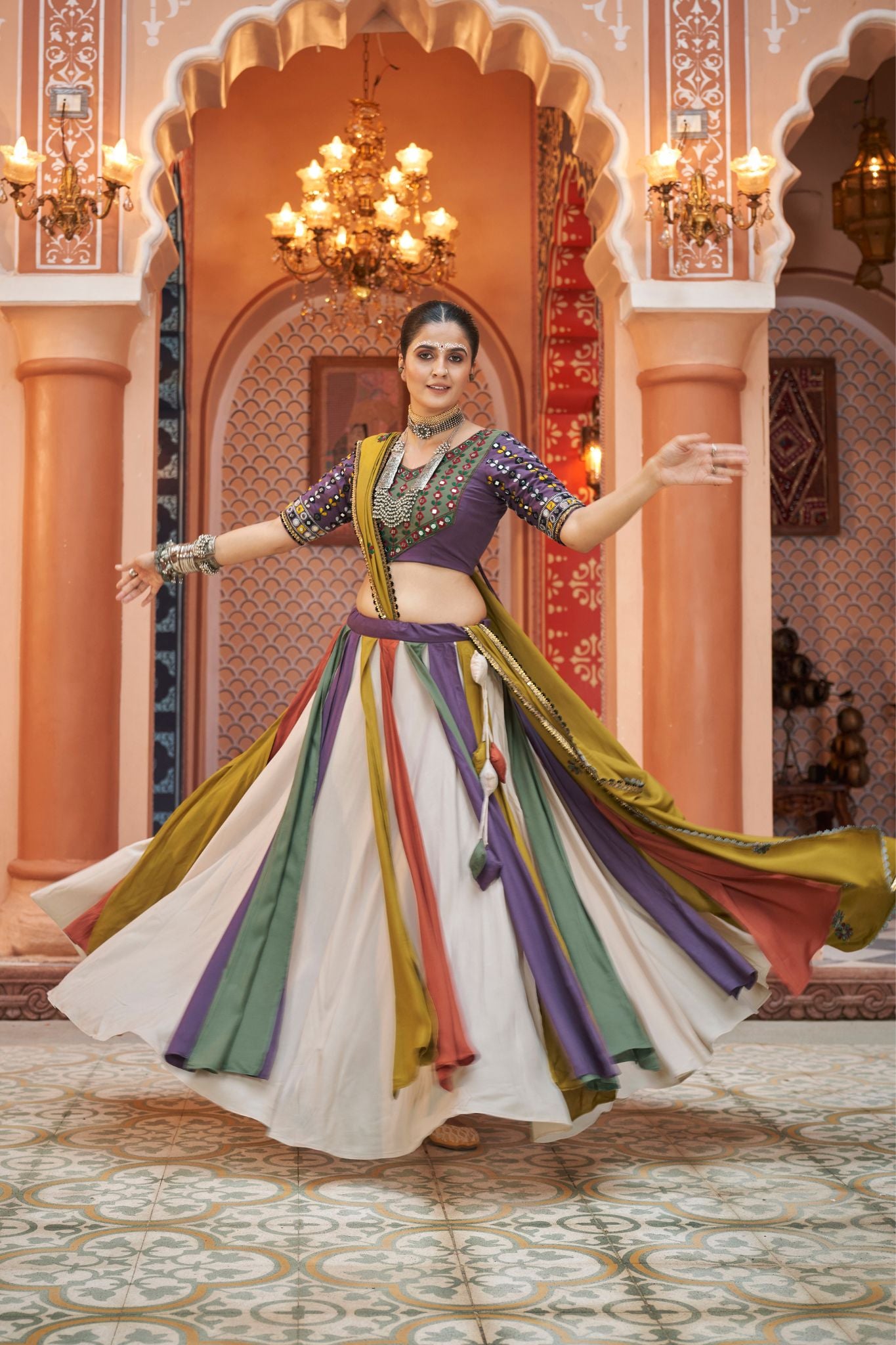 Multi Color Embroidery With Mirror Work Lehenga Choli For Navratri