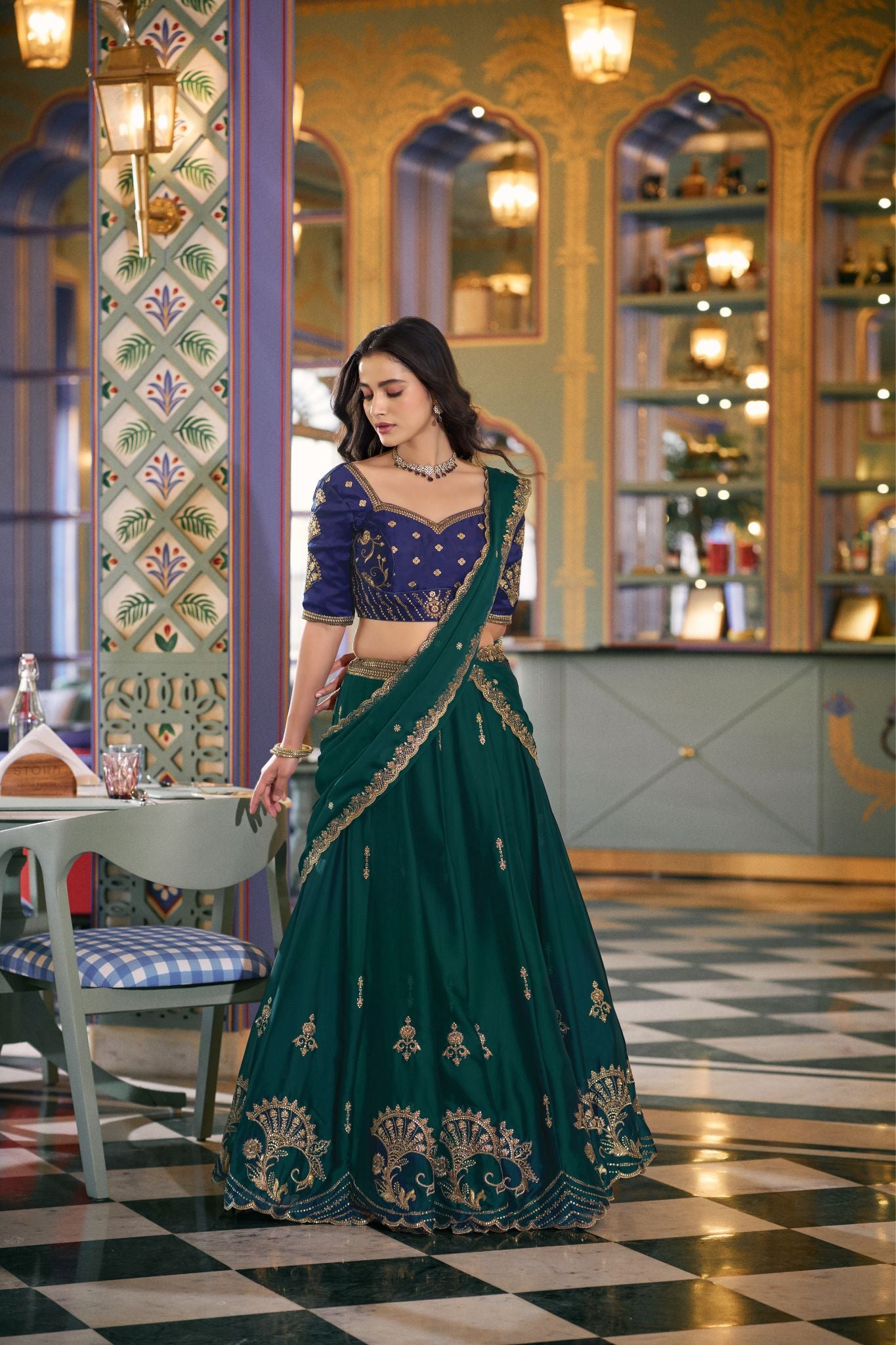 Premium Green Rangoli Silk Lehenga Choli with Sequins & Thread Embroidery Work | Designer Wedding & Festive Wear for Women