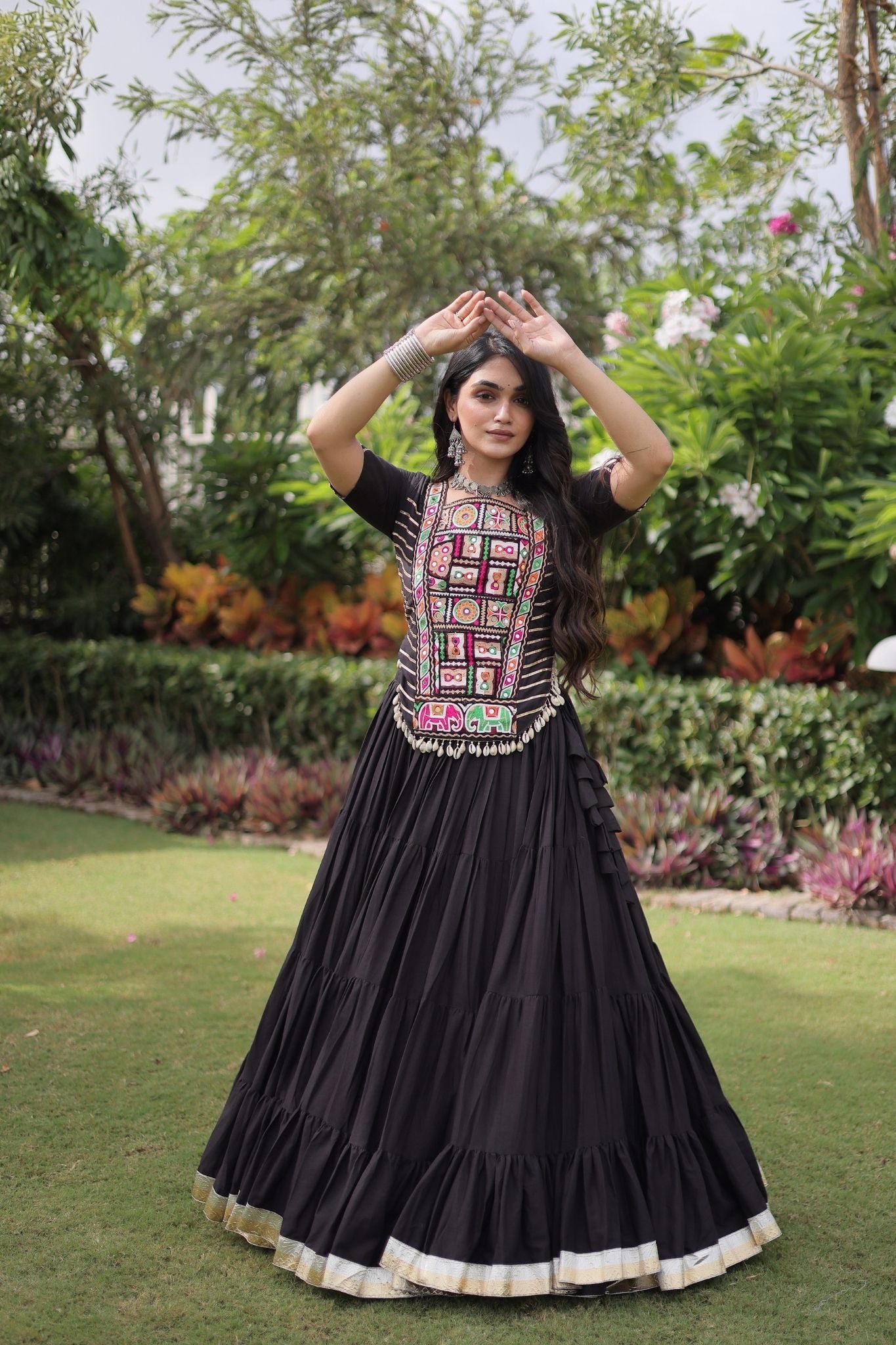 Raasrang Premium Kora Cotton Kutchi Patchwork Navratri Festival Lehenga Choli For Women