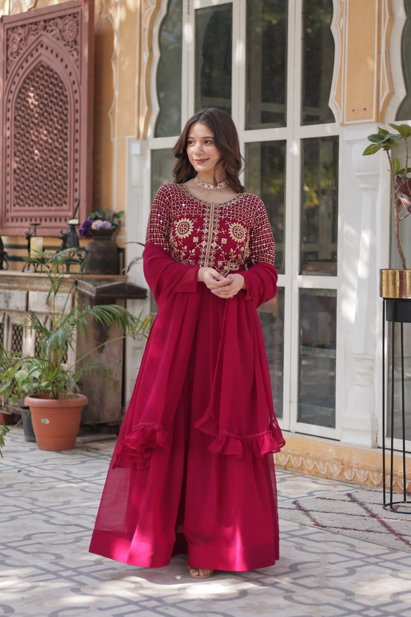 Attractive Georgette Embroidered Designer Anarkali Suit Set