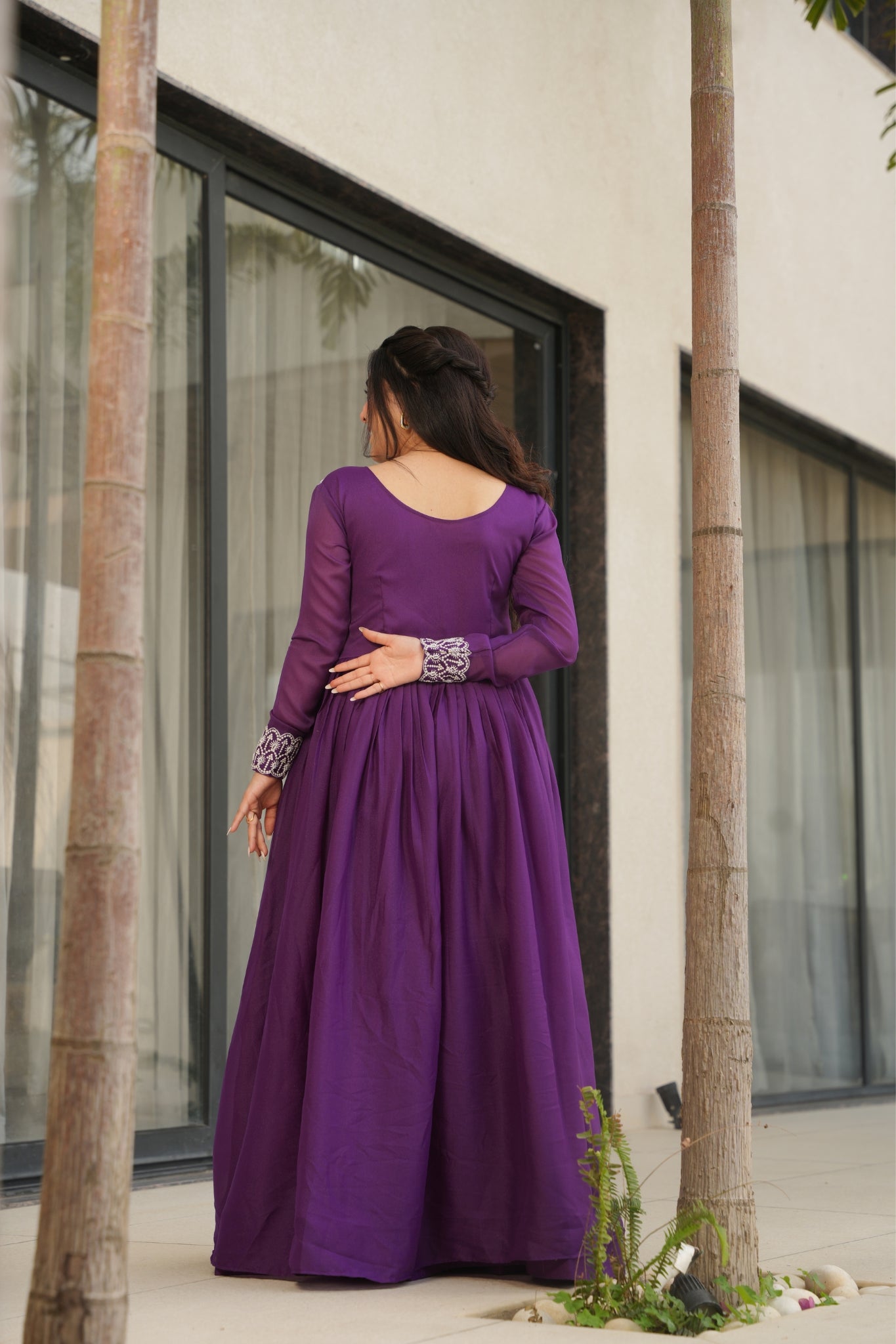 Georgette Embroidered Beads Sequins Work Double Flair Wedding Stylish Gown