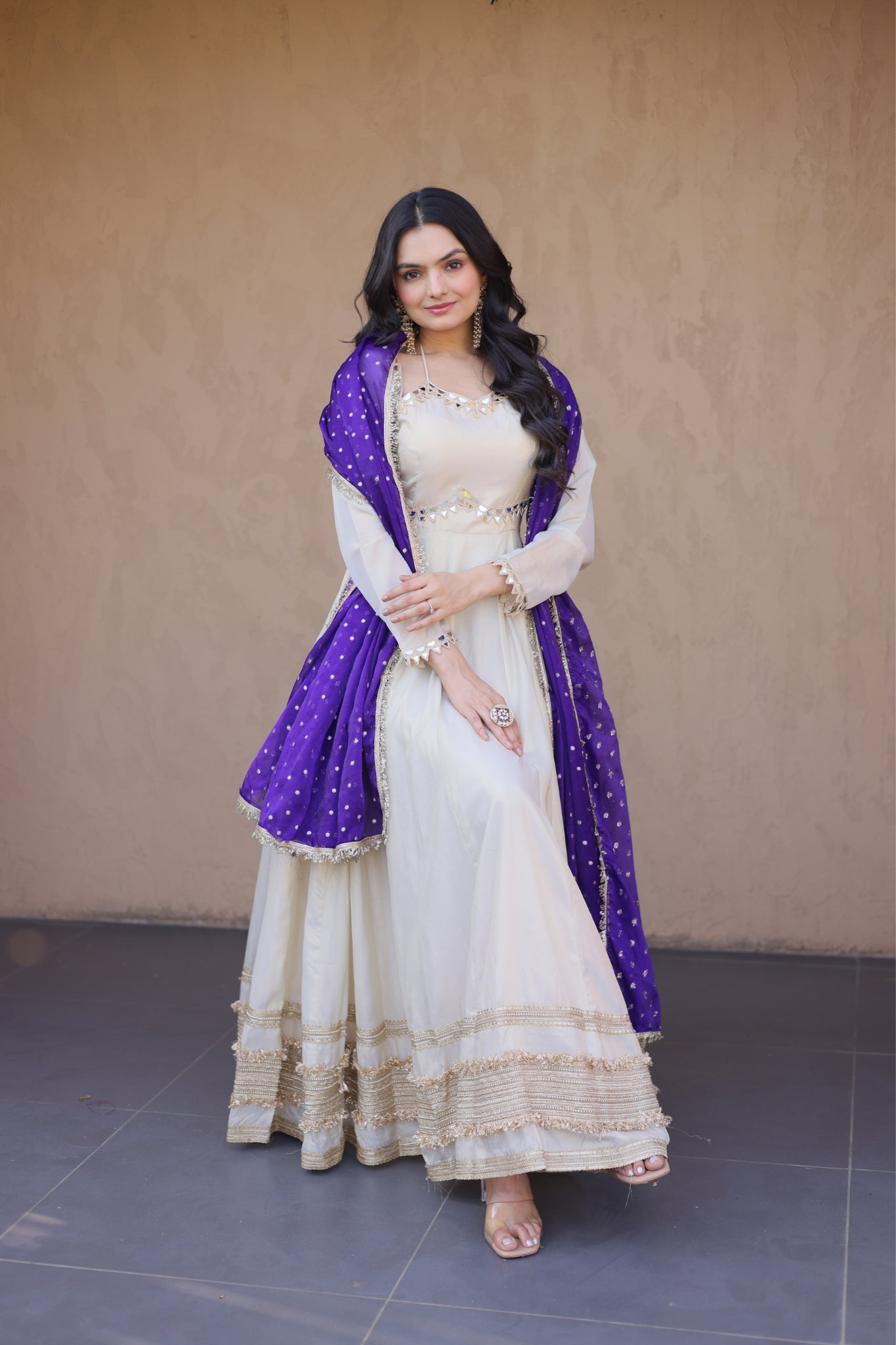 Cosmos Real Mirror Work Designer Embroidered Anarkali Gown With Dupatta