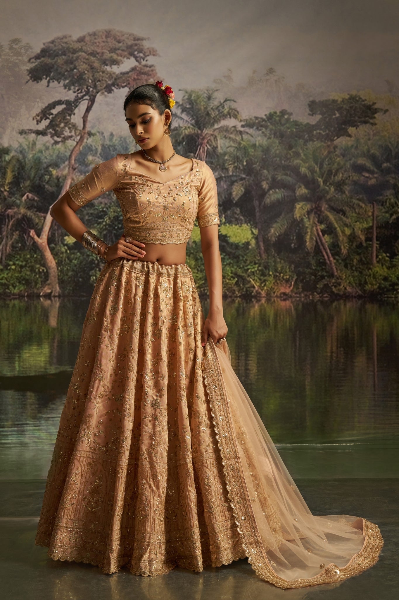 Peach Gota Silk Designer Luxury Lehenga Set