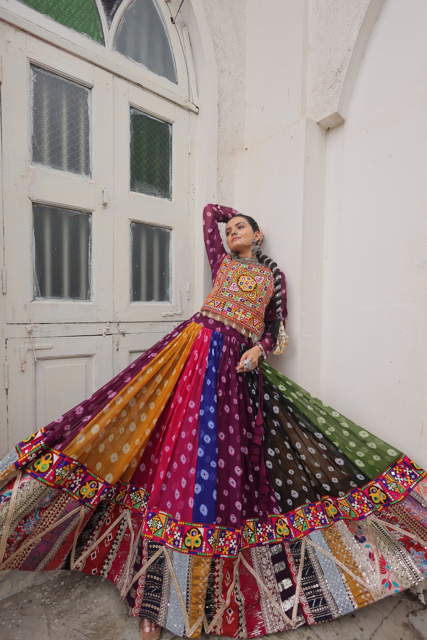Georgette Printed Attractive Kutchi Gamthi Work Designer Stunning Navratri Lehenga Choli