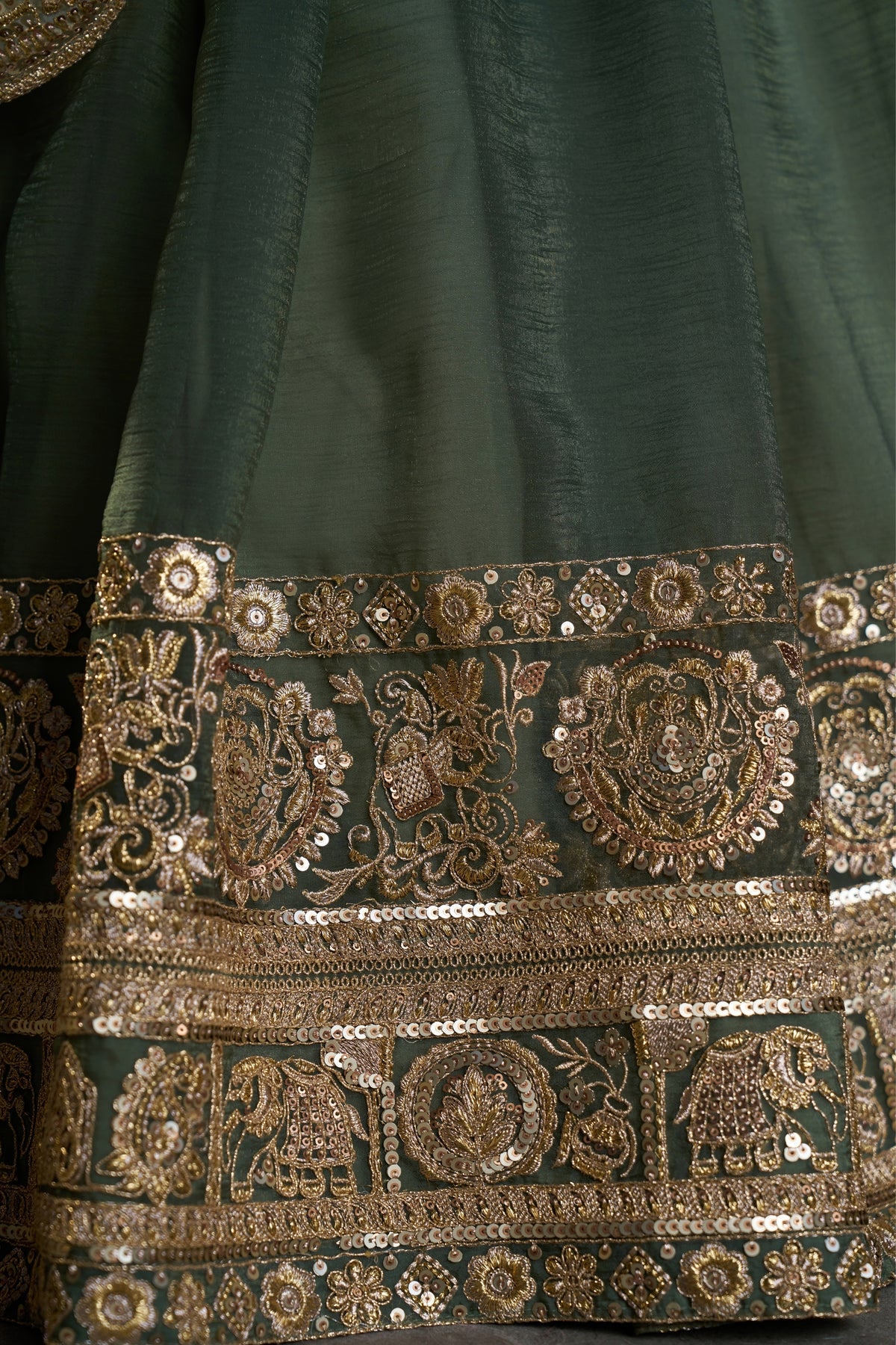 Olive Green Pure Organza Embroidered Designer Lehenga Choli With Dupatta