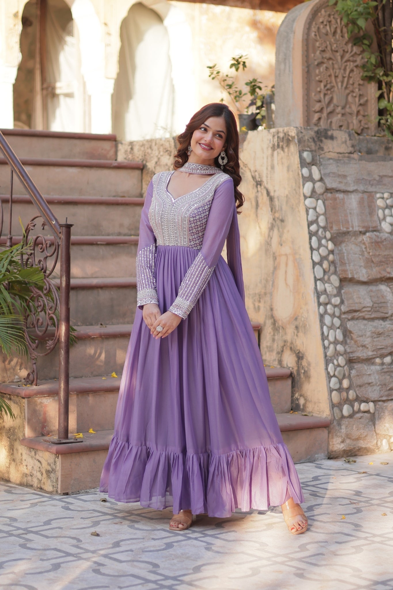 Georgette Embroidery Beads Sequins Work Anarkali Gown