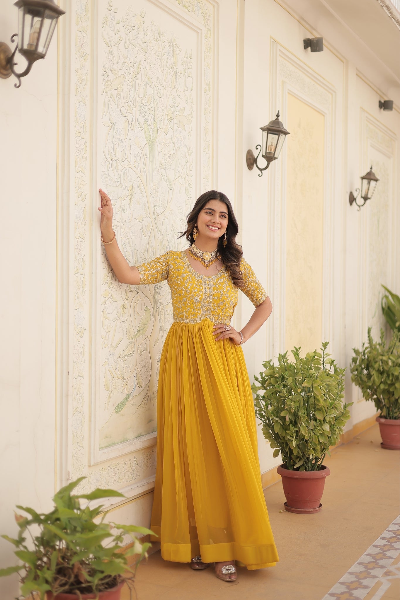 Designer Embroidery Zari Sequins Work Gown Set