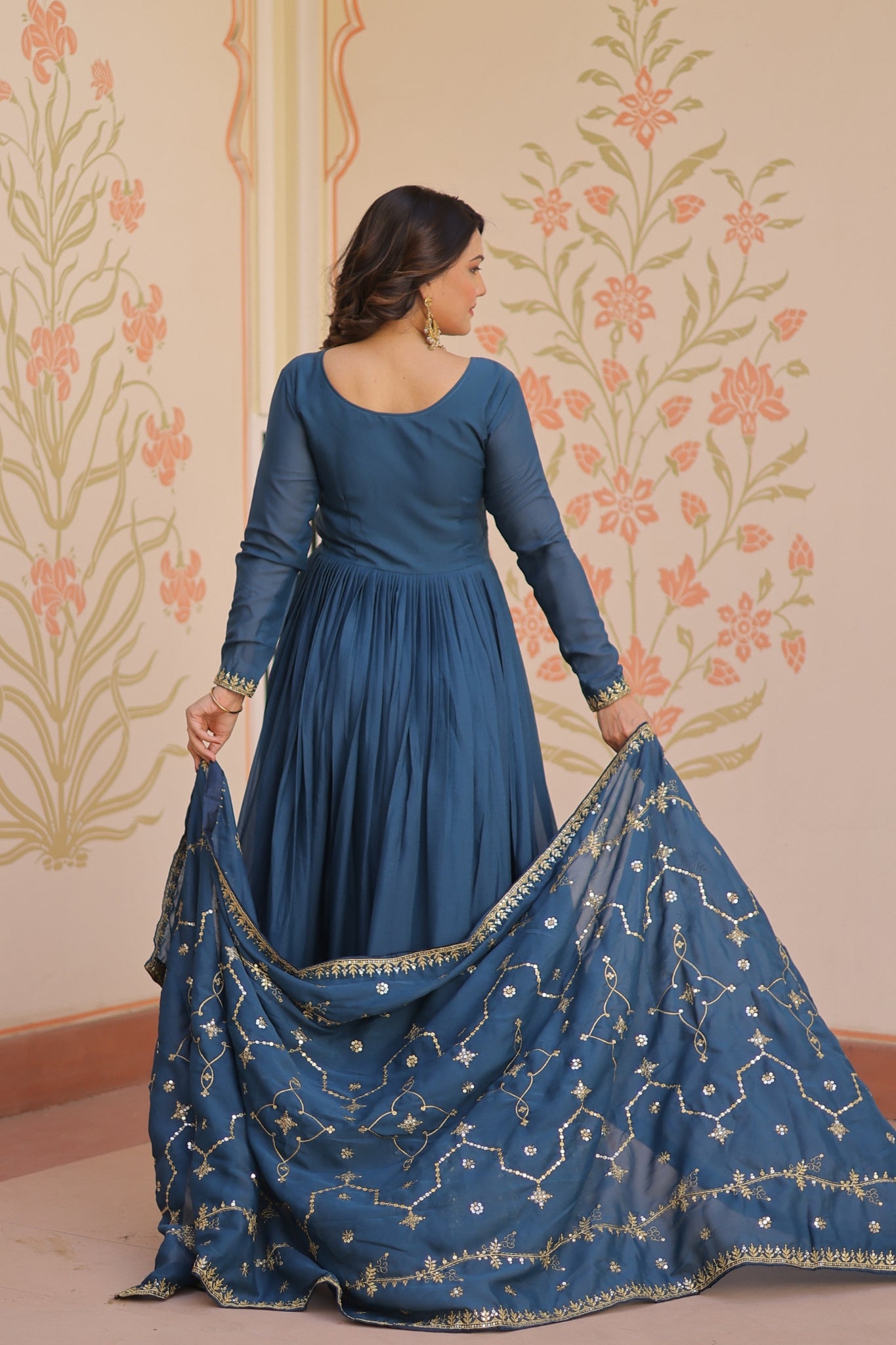 Designer Gown With Zari Sequins Elegance