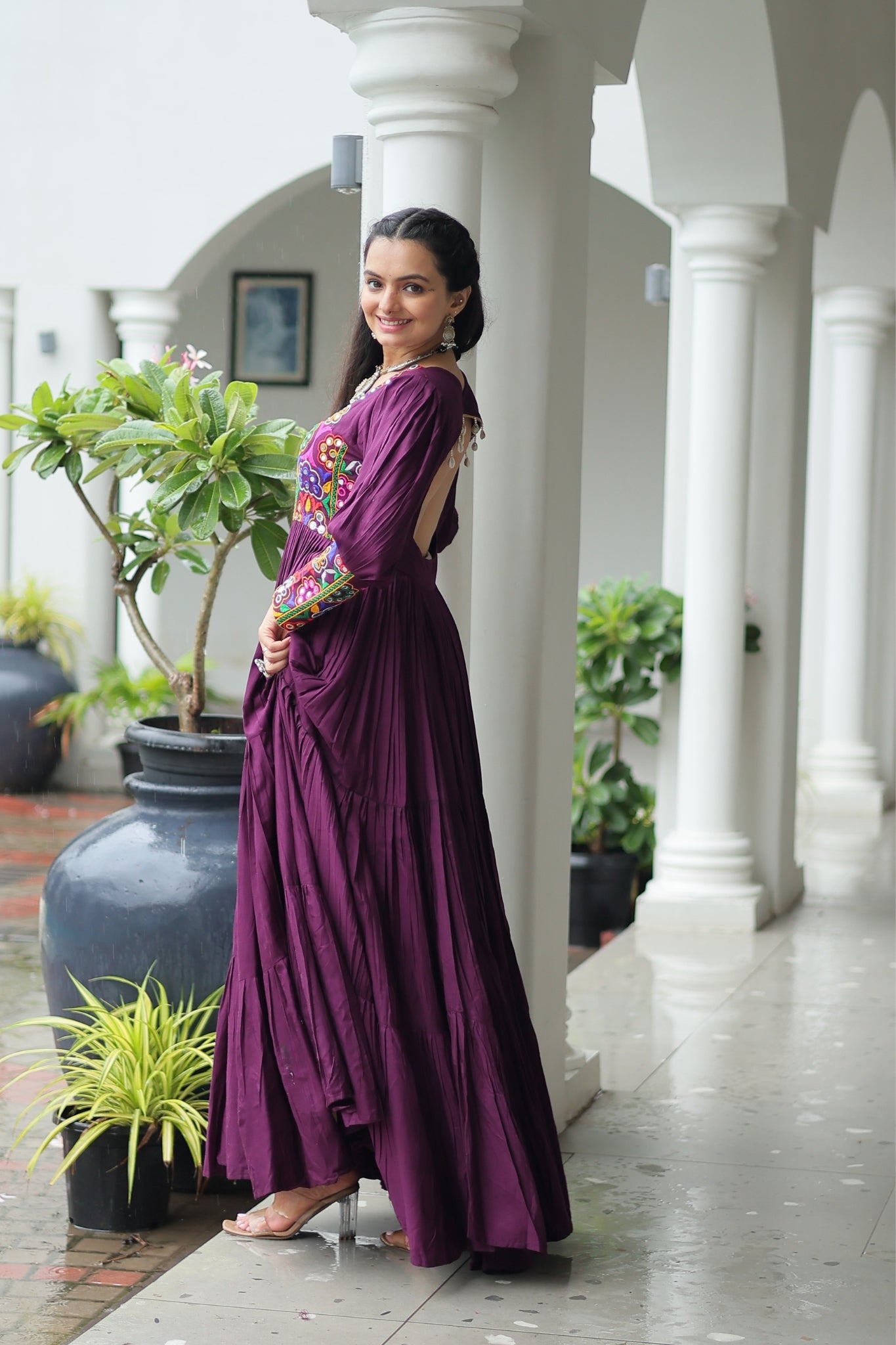 Stunning Navratri Designer Rayon With Gamthi Work Traditional Gown
