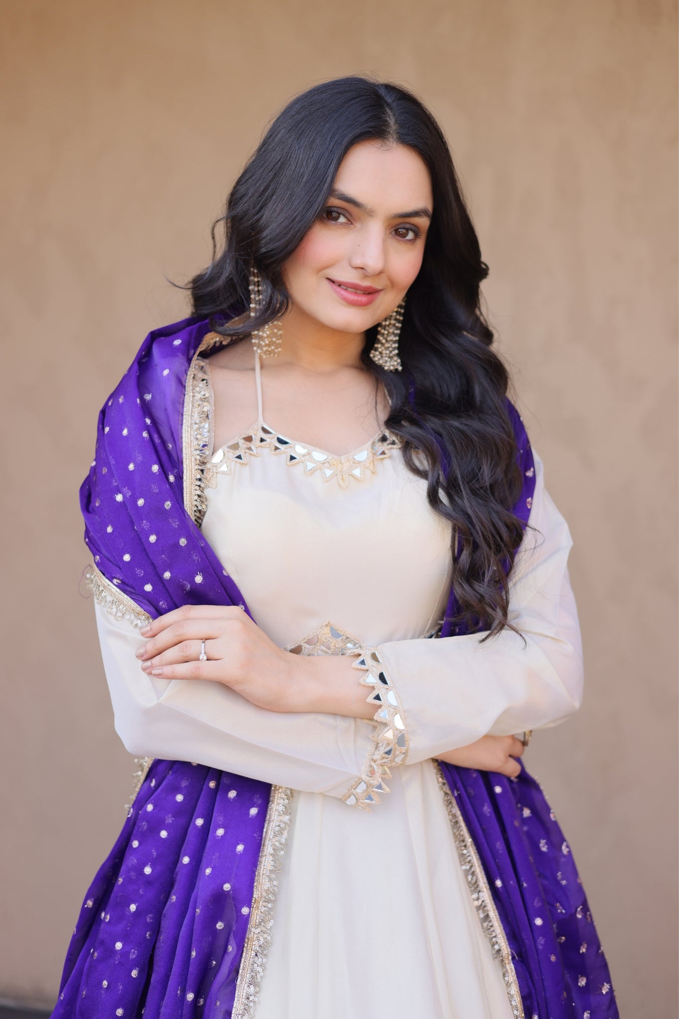 Cosmos Real Mirror Work Designer Embroidered Anarkali Gown With Dupatta