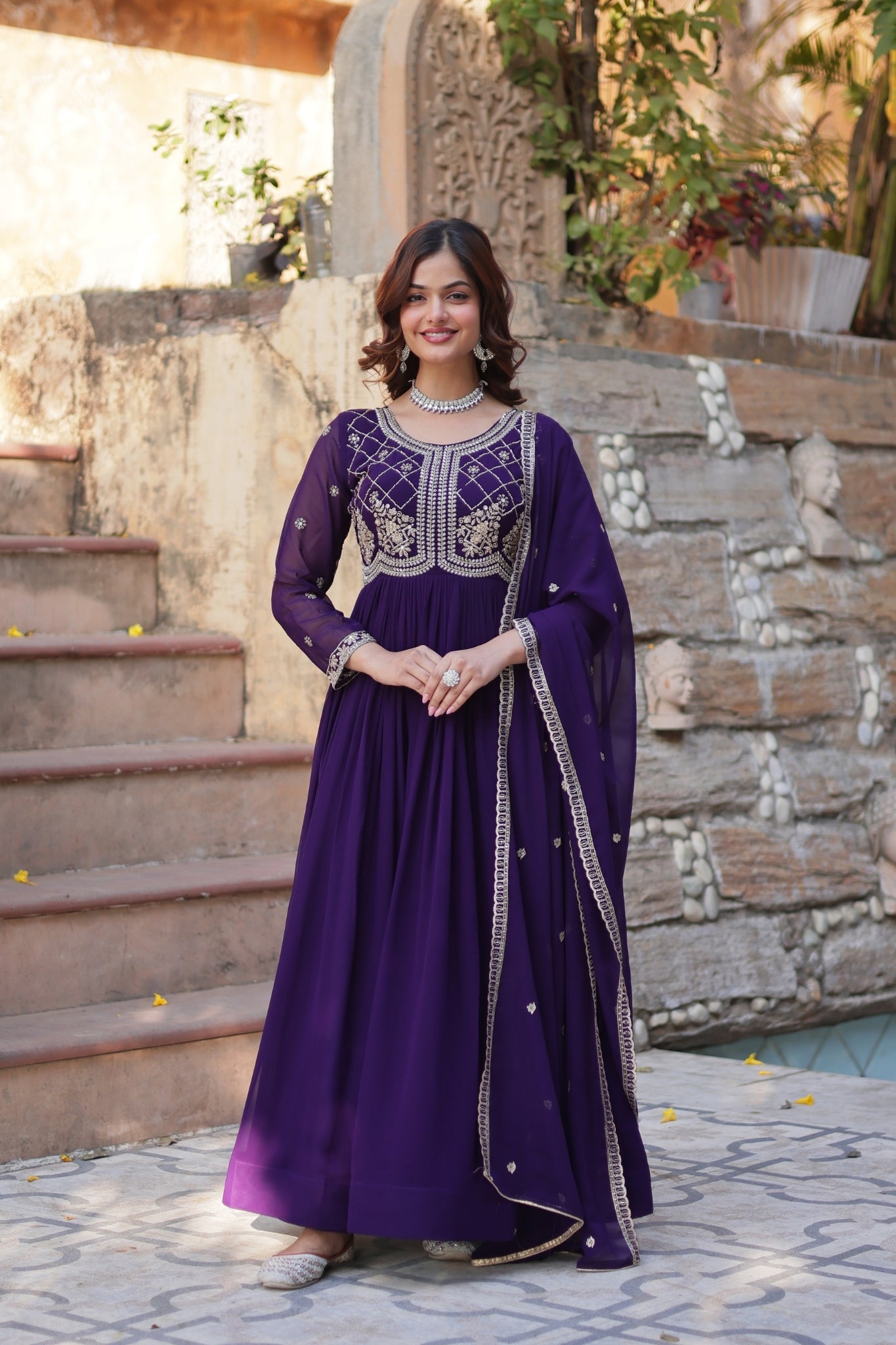 Designer Beads Embroidered Work Beautiful Wedding Gown With Dupatta Set