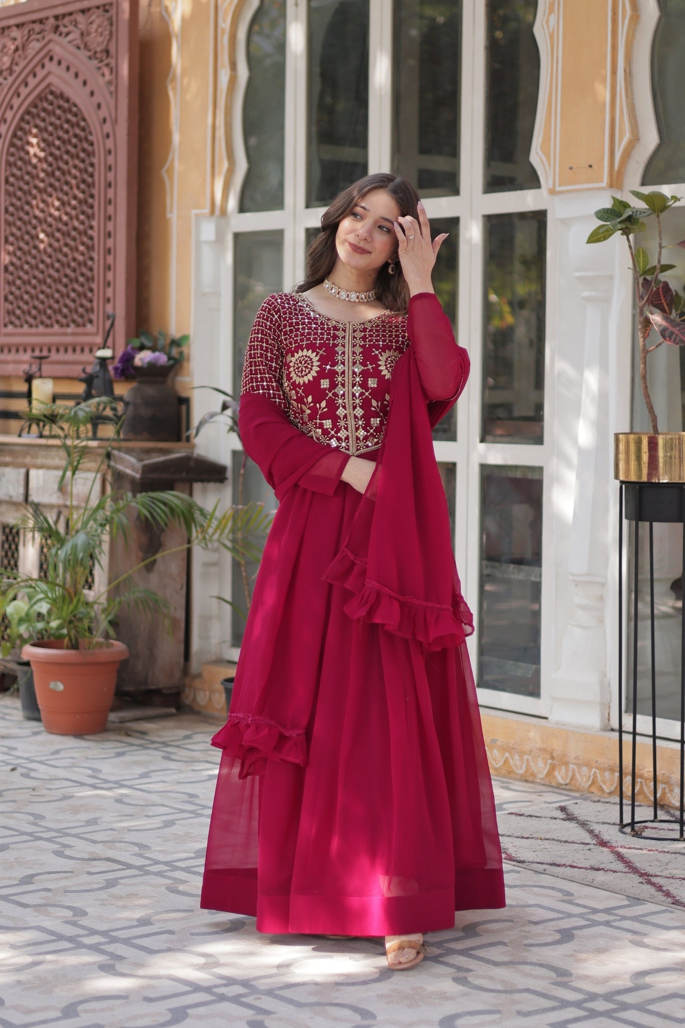 Attractive Georgette Embroidered Designer Anarkali Suit Set