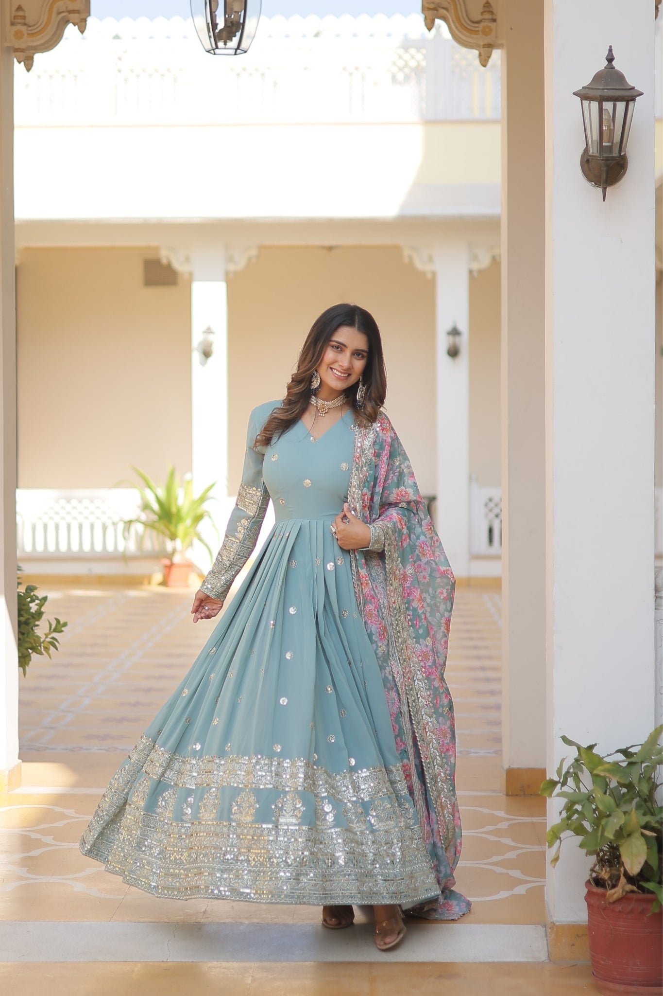 Beautiful Stylish designer Gown With Dupatta Set