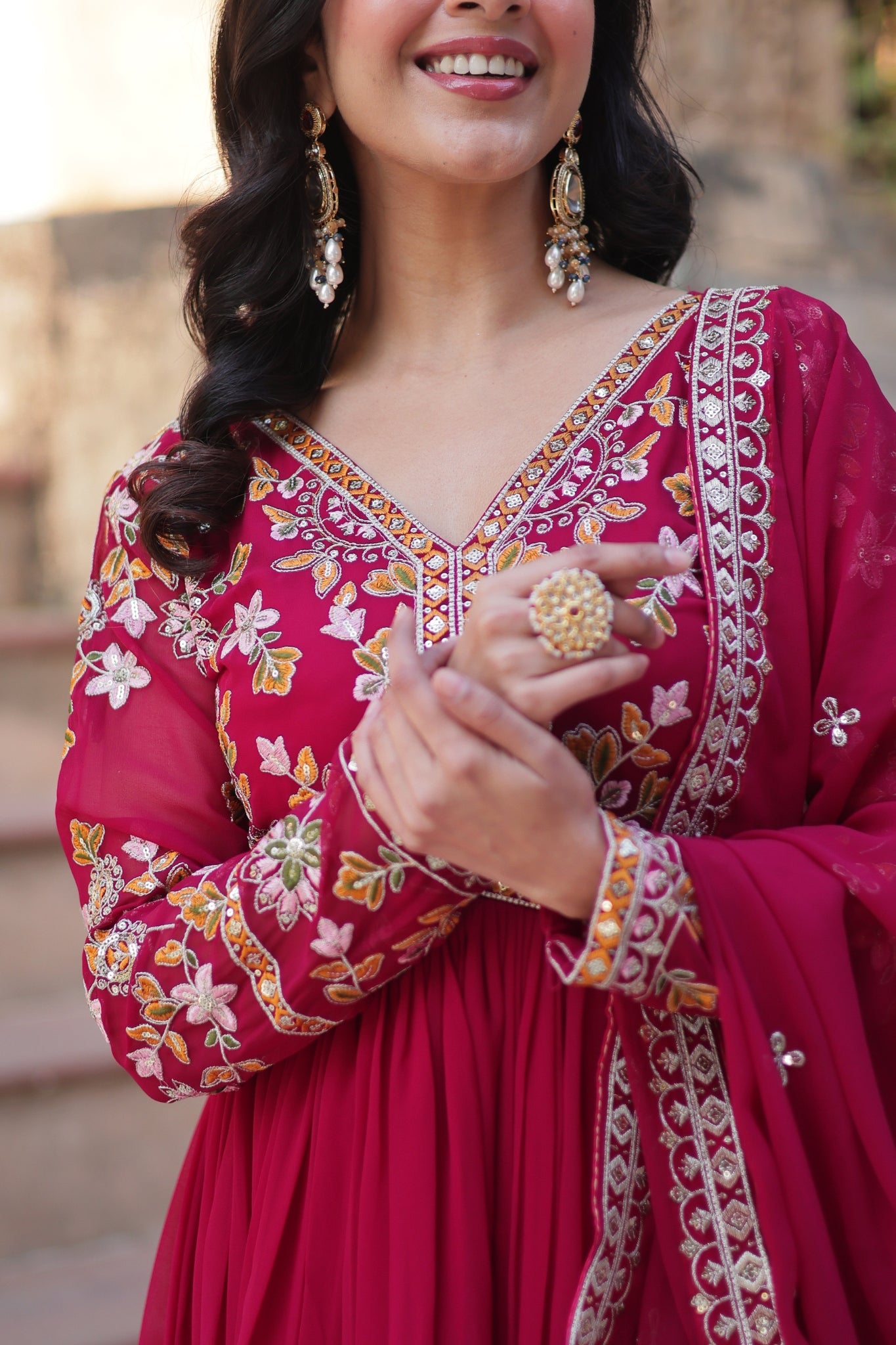 Floral Embroidery Sequins Work Beautiful Anarkali Suit Set