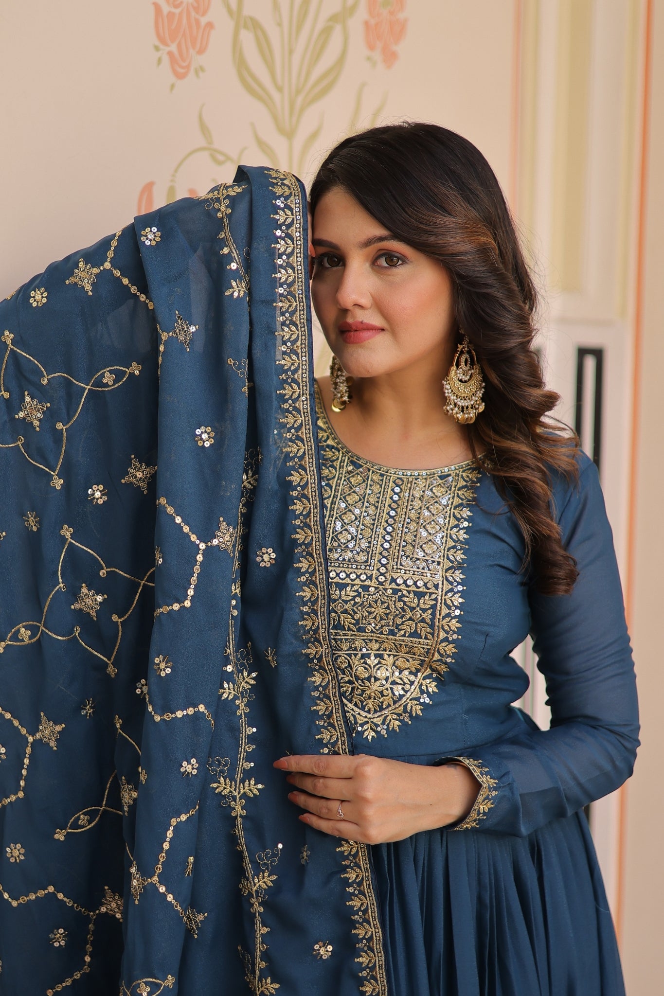 Designer Gown With Zari Sequins Elegance