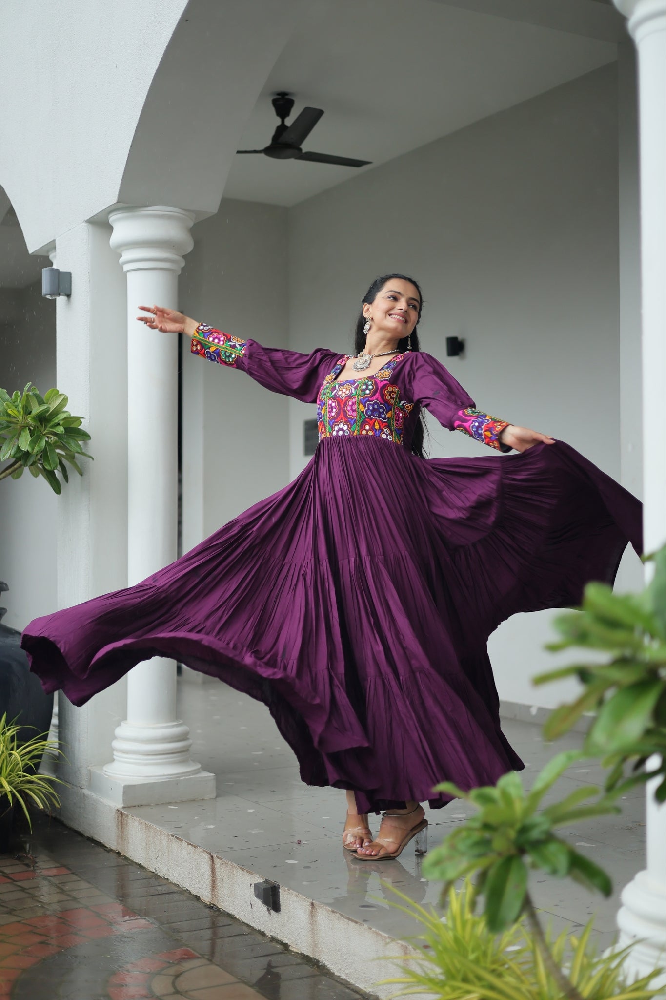 Stunning Navratri Designer Rayon With Gamthi Work Traditional Gown