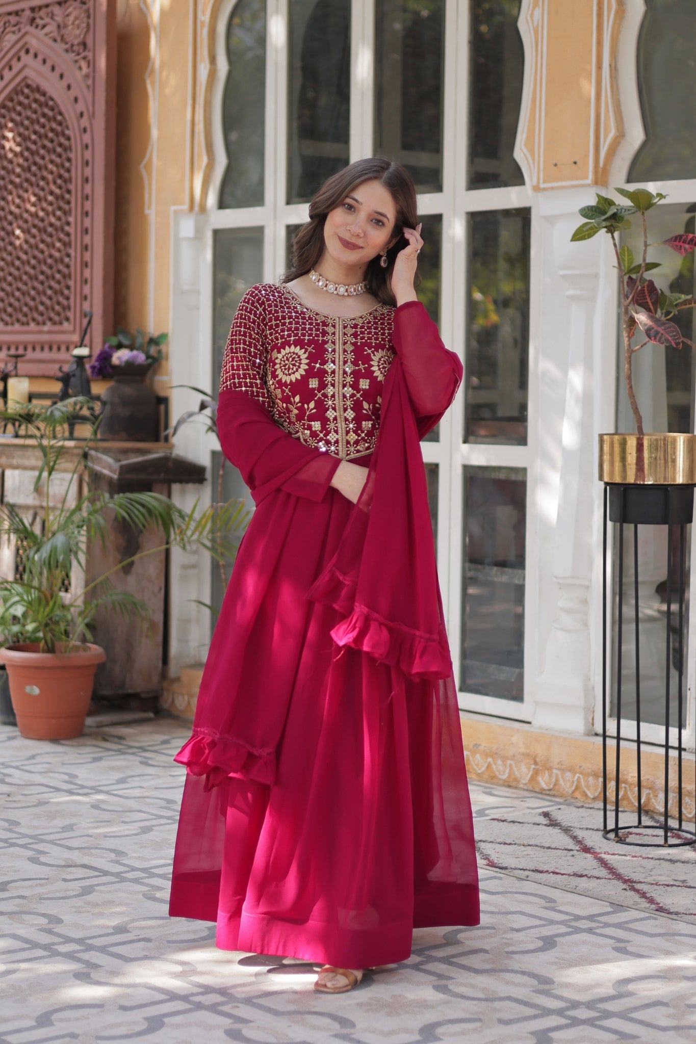 Attractive Georgette Embroidered Designer Anarkali Suit Set