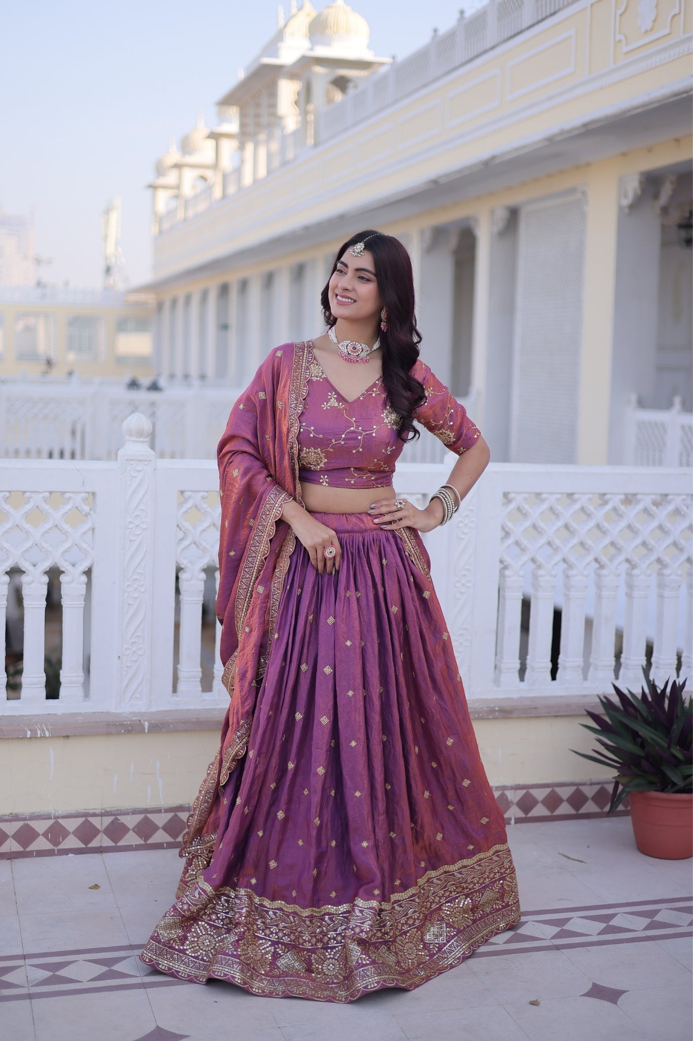 Designer Zari Sequins Embroidered Lehenga Choli Set With Dupatta