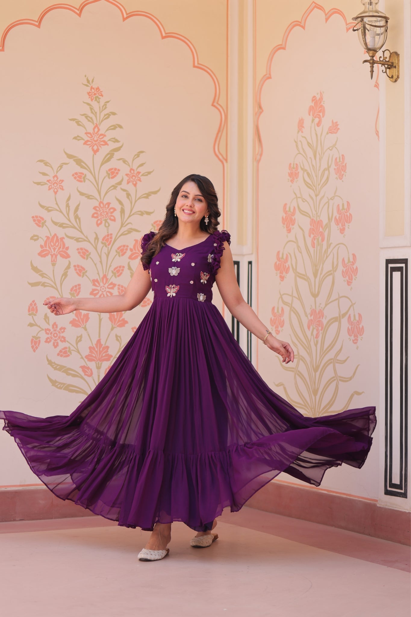 Stunning Sequins Multi Tread Beads Embroidered Work Women Gown