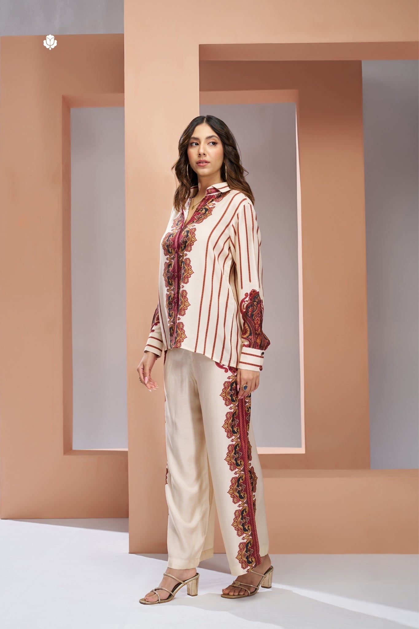 Premium Cream Pure Muslin Silk Co Ord Set For Women