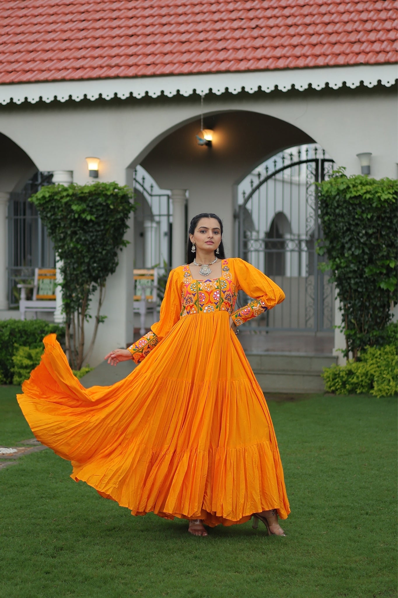 Stunning Navratri Designer Rayon With Gamthi Work Traditional Gown