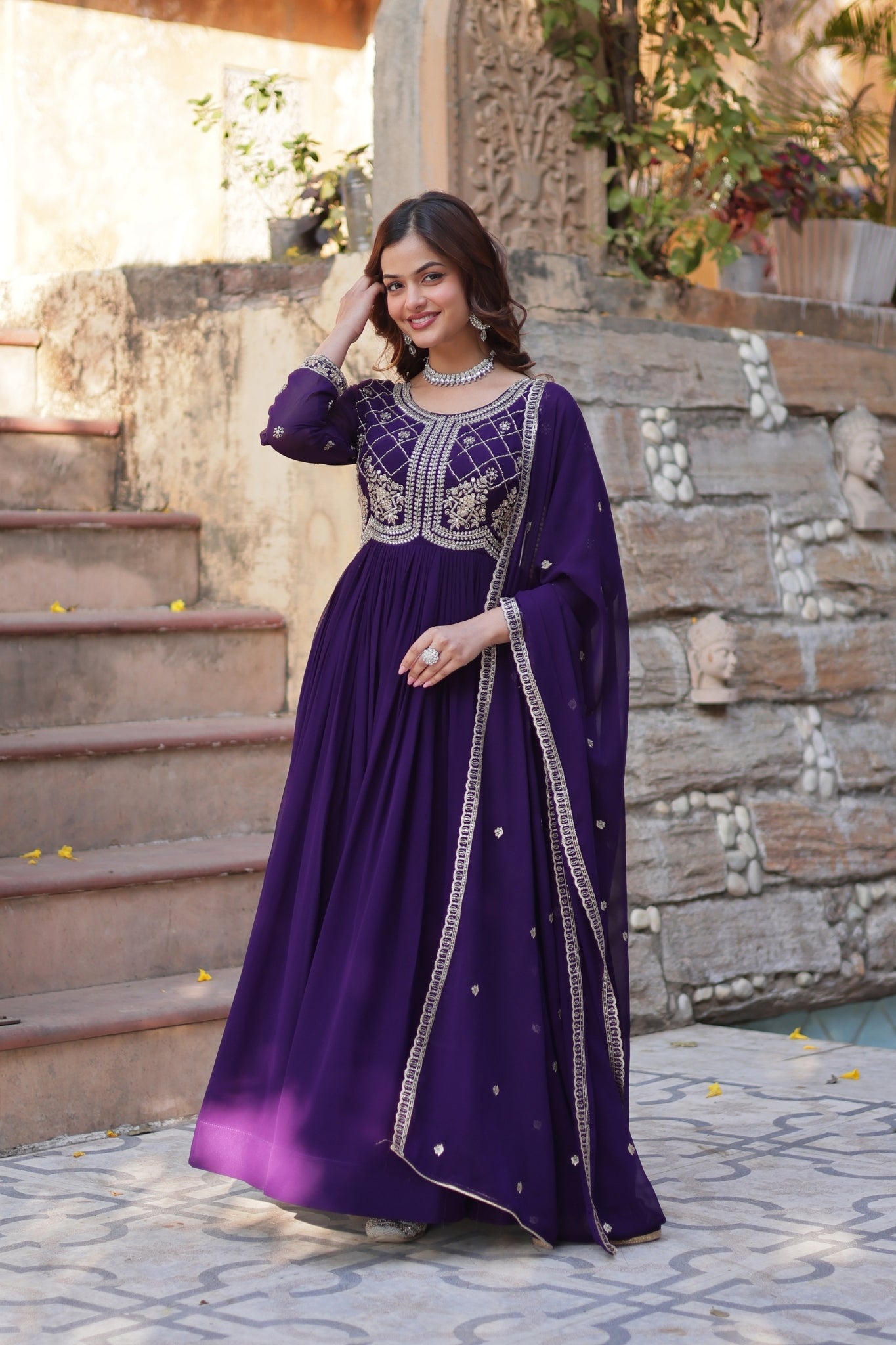 Designer Beads Embroidered Work Beautiful Wedding Gown With Dupatta Set