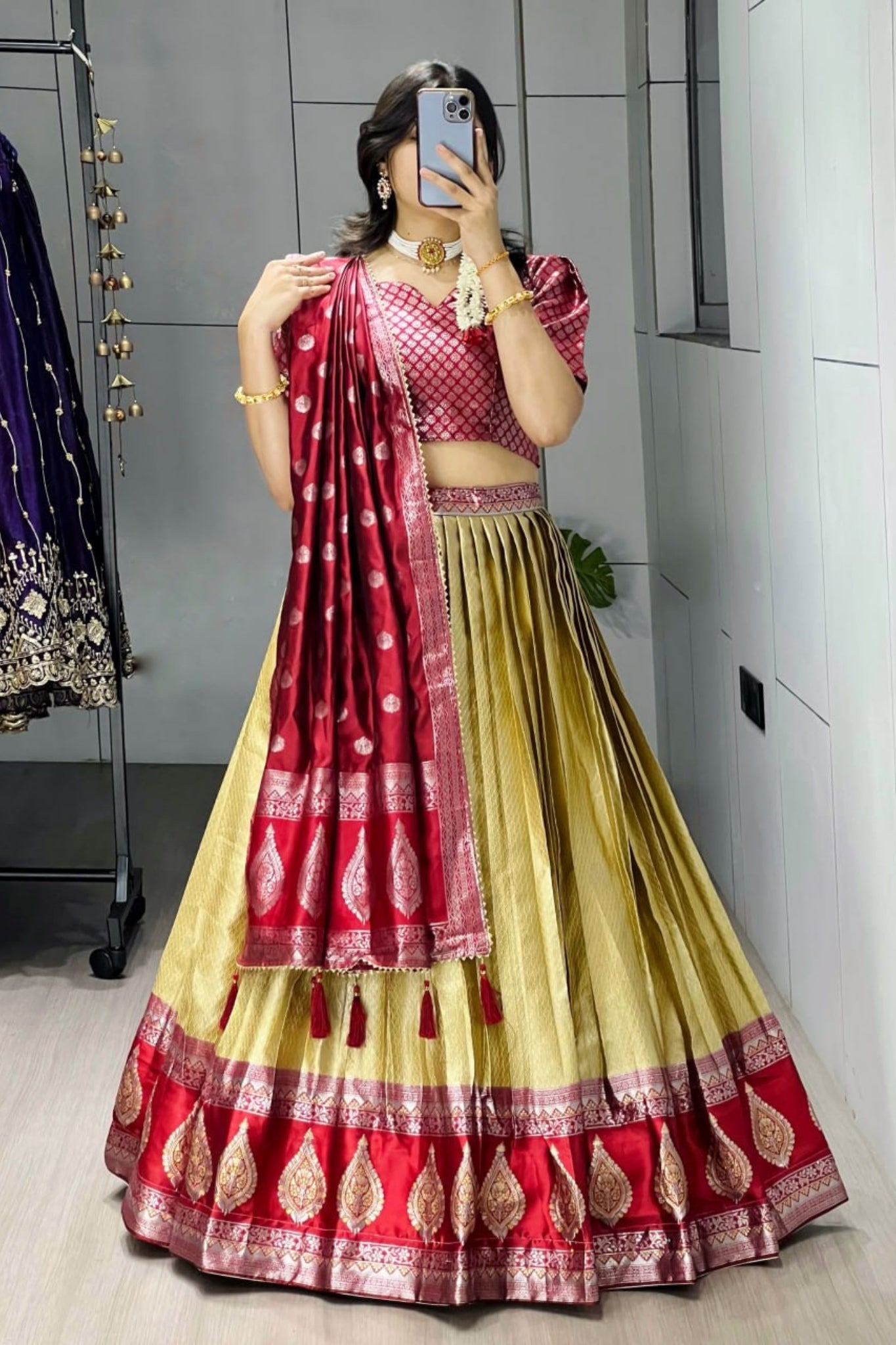 Royal Banarasi Silk Lehenga Choli With Contrast Dupatta For Wedding And Festive Wear
